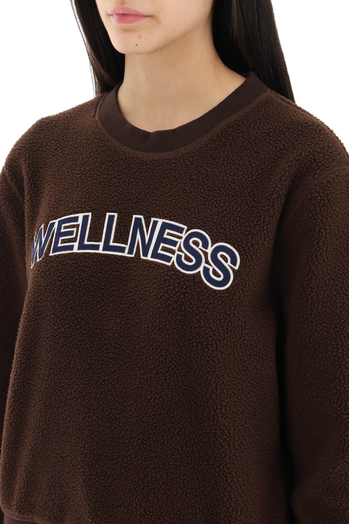 Sporty Rich Sherpa Fleece Crew Neck Sweatshirt   Brown