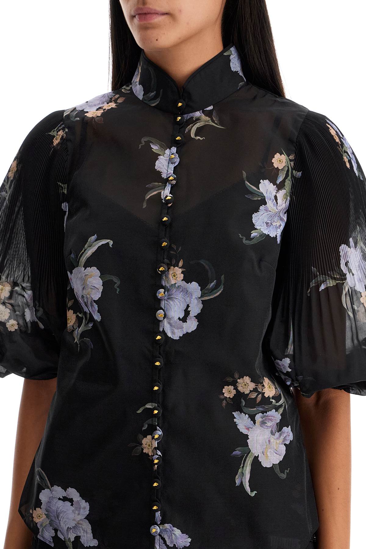 Zimmermann illustrated blouse with pleated sleeves