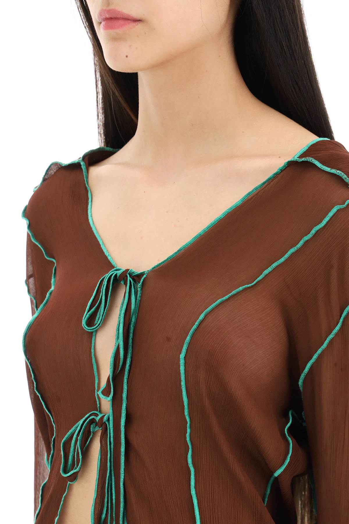 Siedres Bell Sleeve Crepon Blouse   Brown