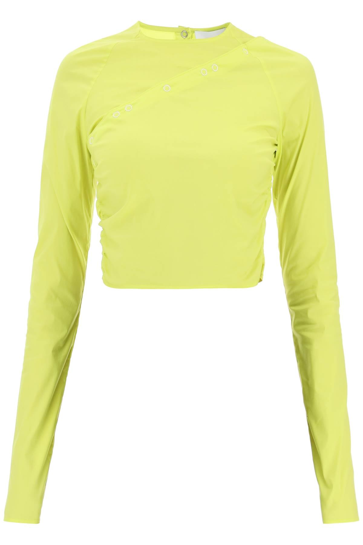 Ganni Convertible Cropped Top In Stretch Poplin   Yellow