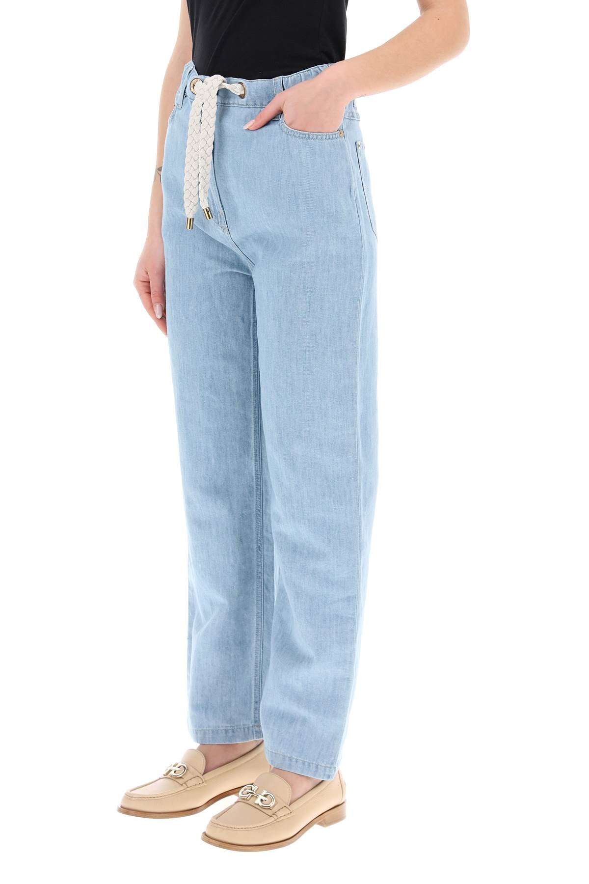 Agnona Drawstring Jeans In Light Denim   Light Blue