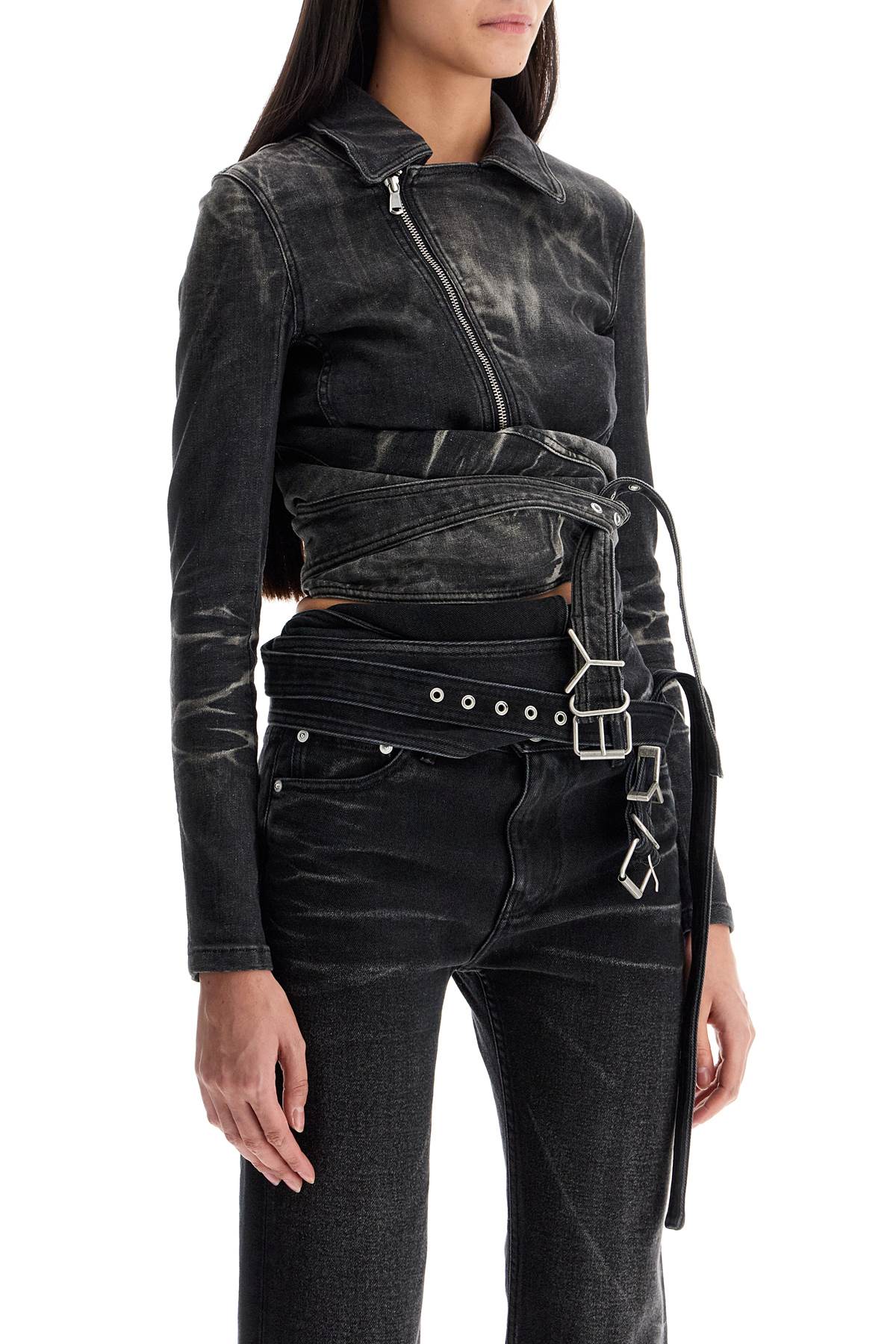 Y Project denim jacket with criss-cross belt