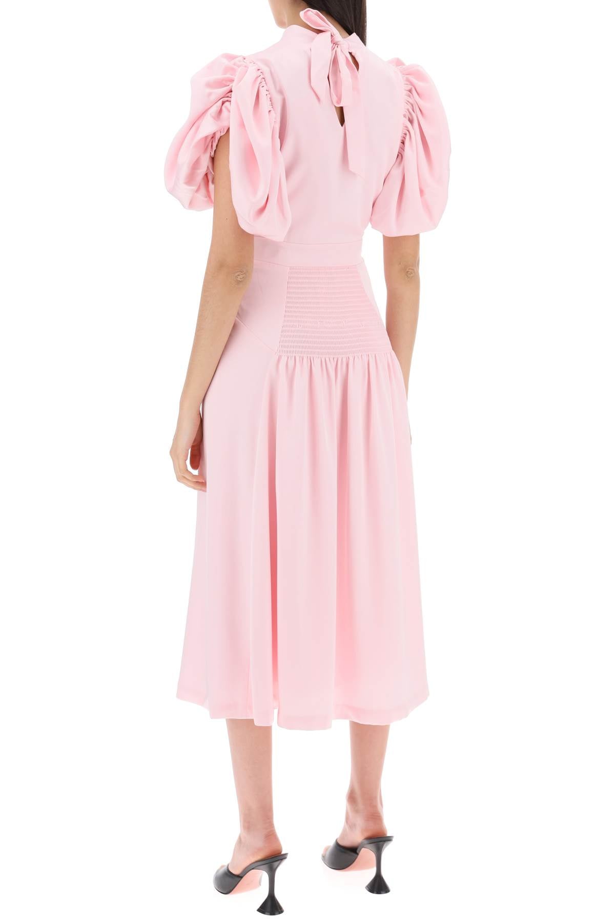 Rotate midi satin dress with balloon sleeves