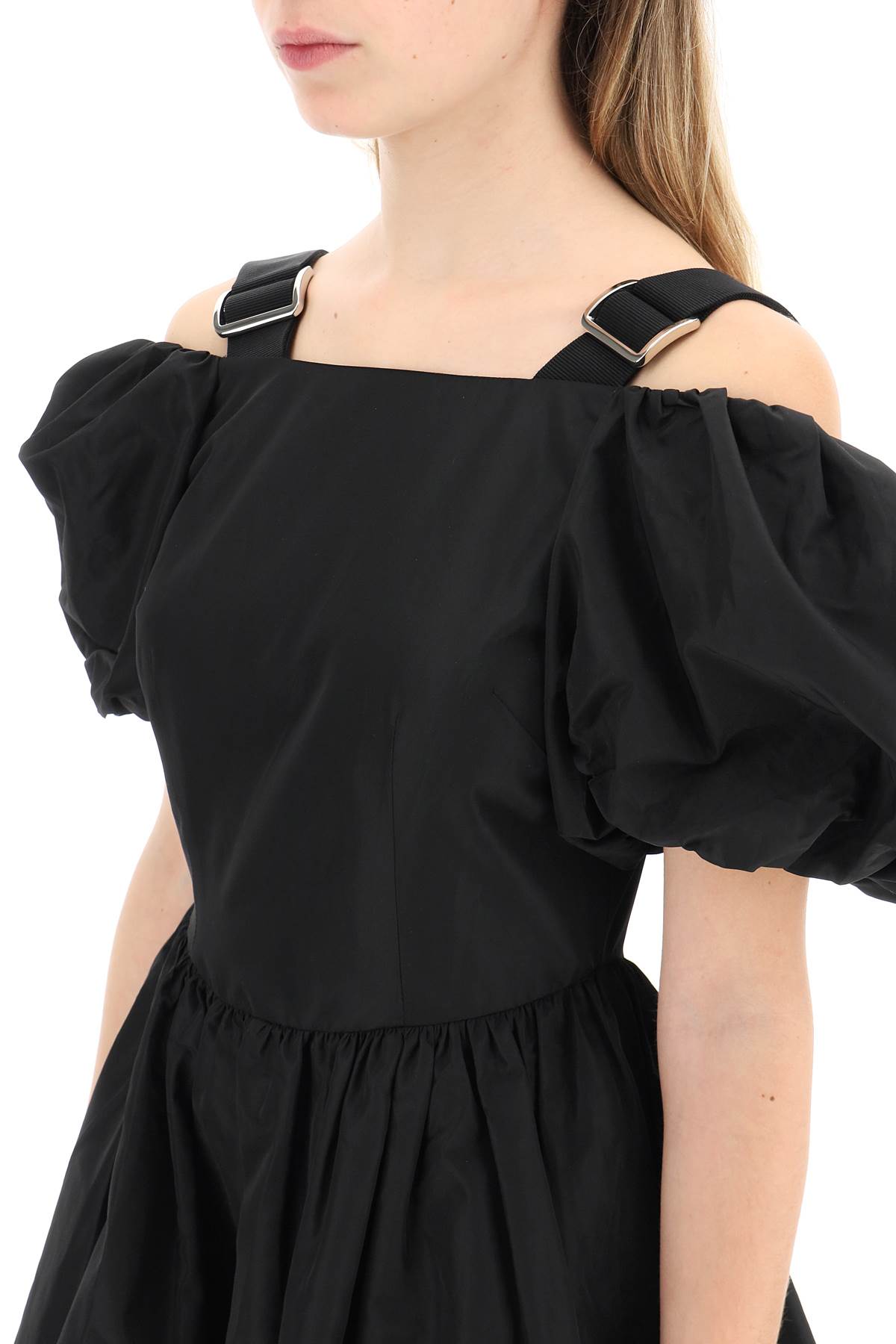 Simone Rocha Off The Shoulder Taffeta Mini Dress With Slider Straps   Black