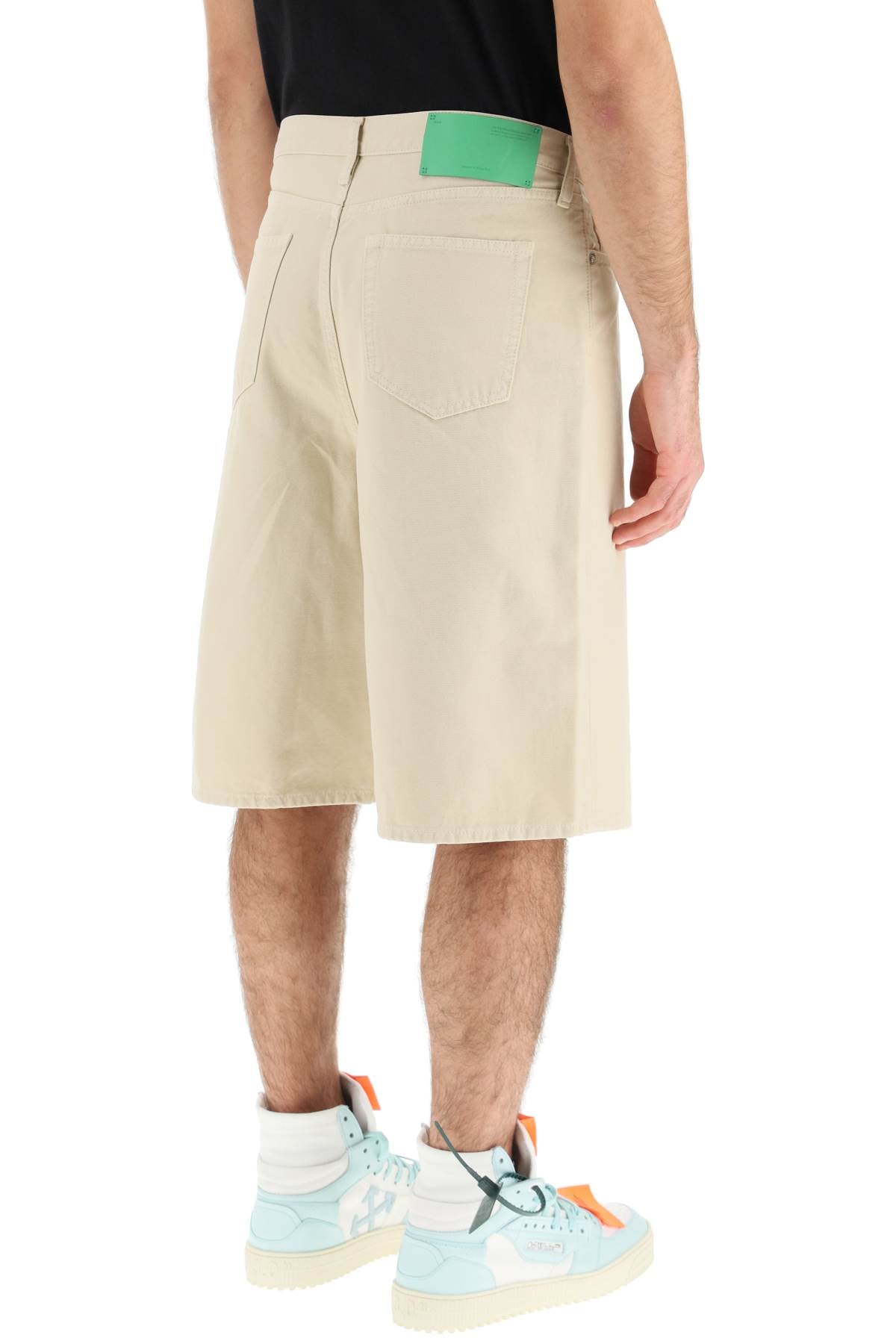 Off White Cotton Utility Bermuda Shorts   Beige