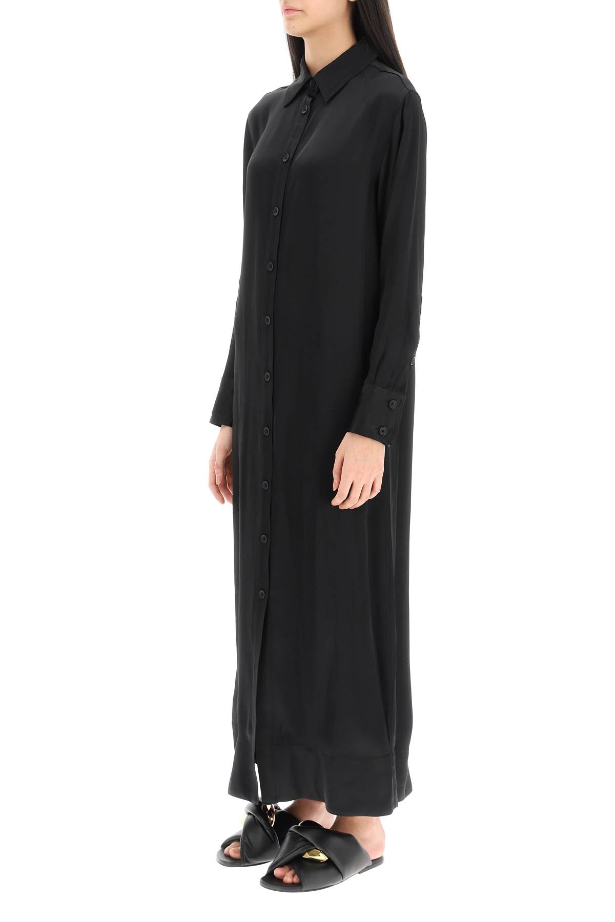 Loulou Studio 'Ara' Long Shirt Dress In Satin   Black