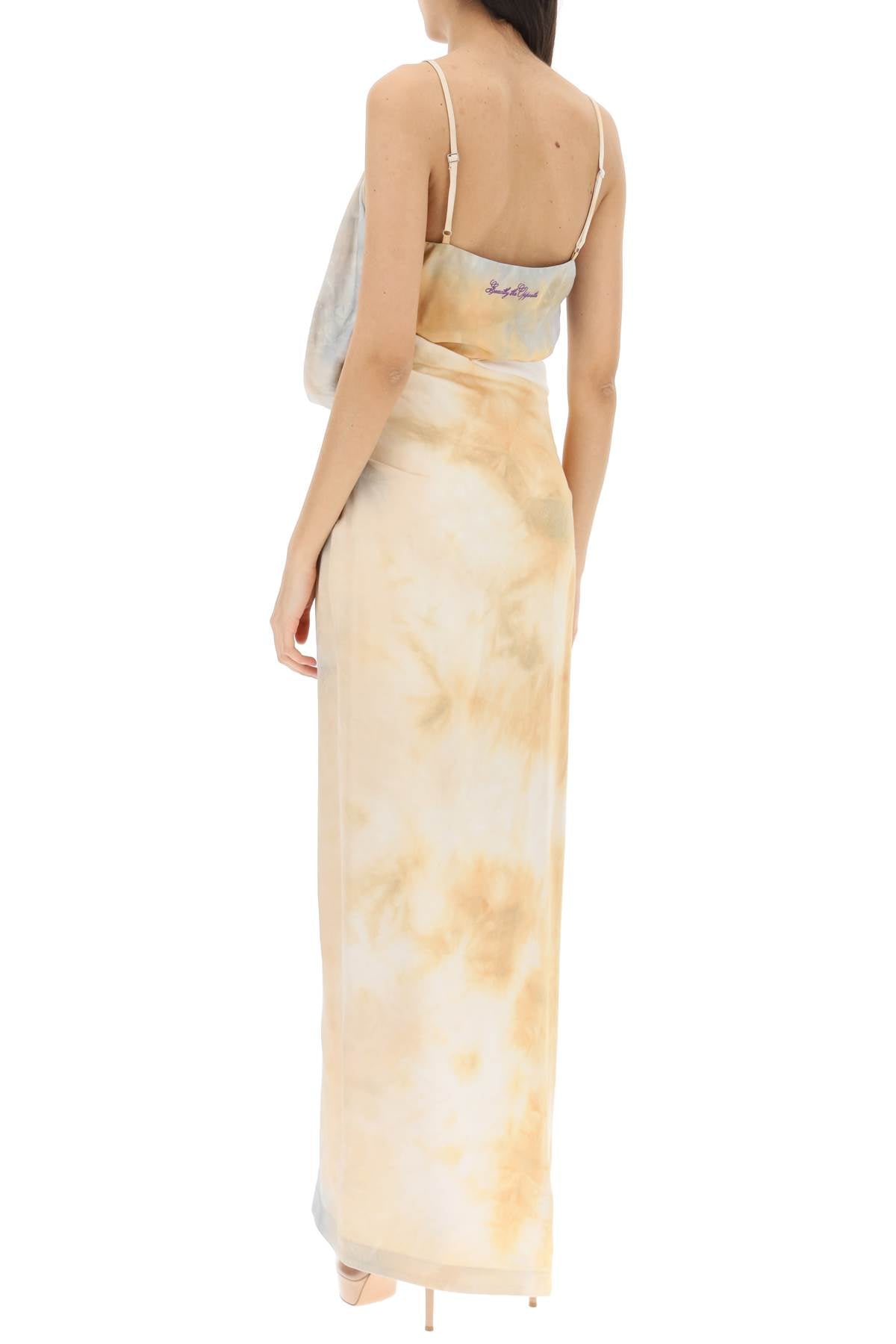 Off White Draped Tie Dye Dress   Grey