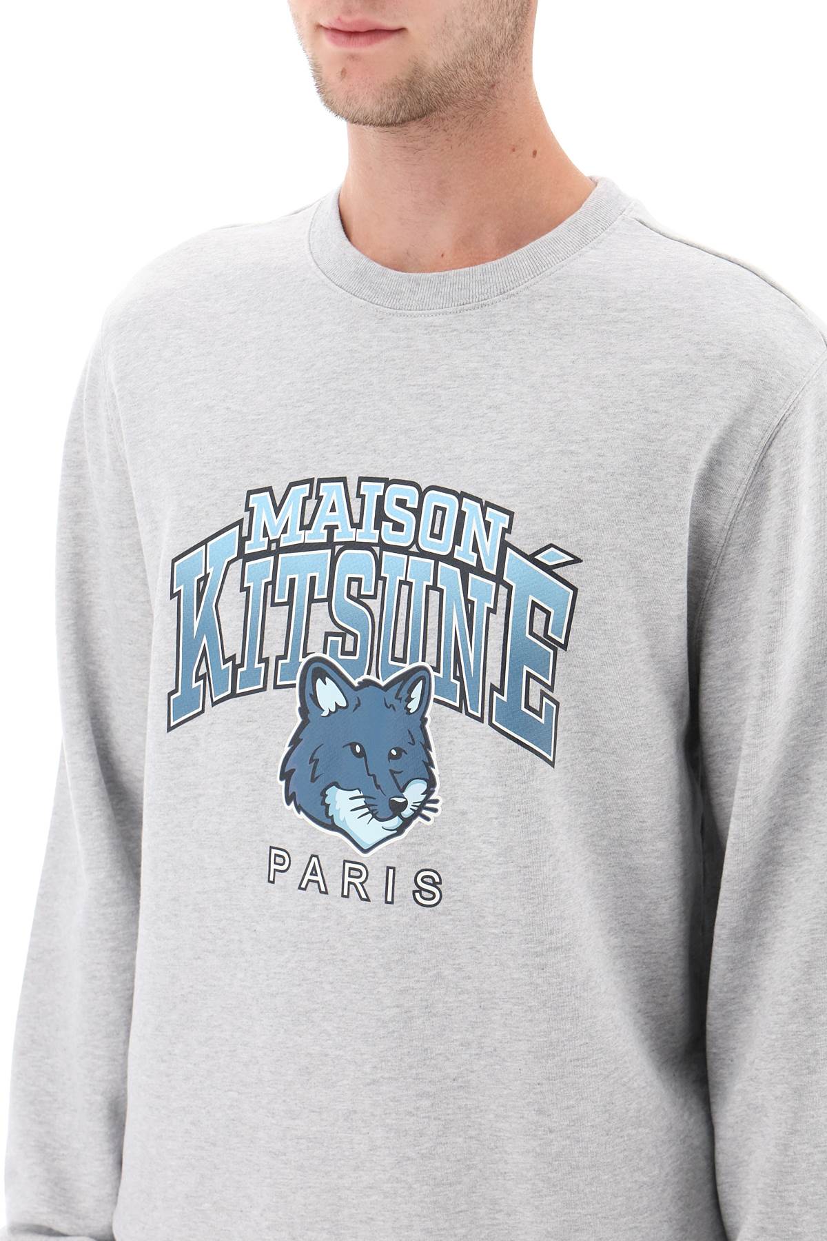 Maison Kitsune Crew Neck Sweatshirt With Campus Fox Print   Grey