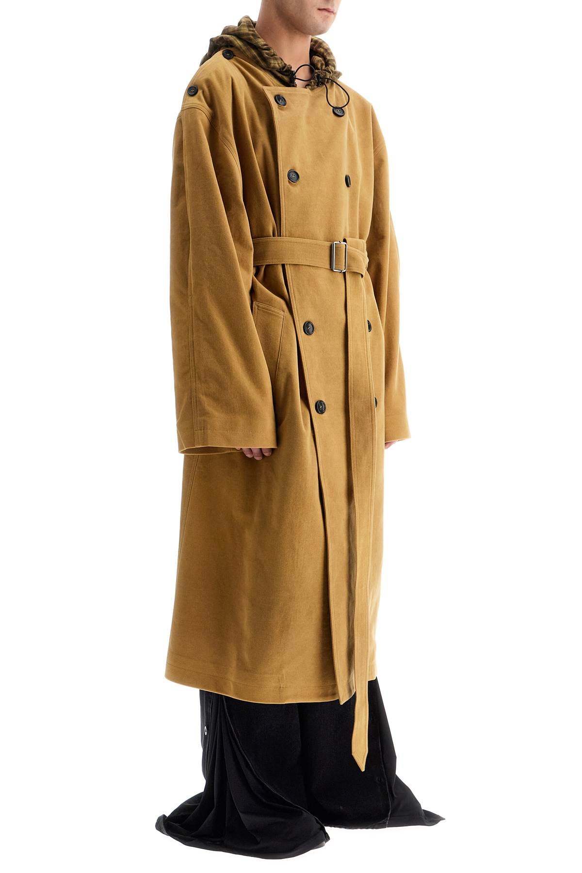 Y Project in pelle\n\nlong trench coat with hood