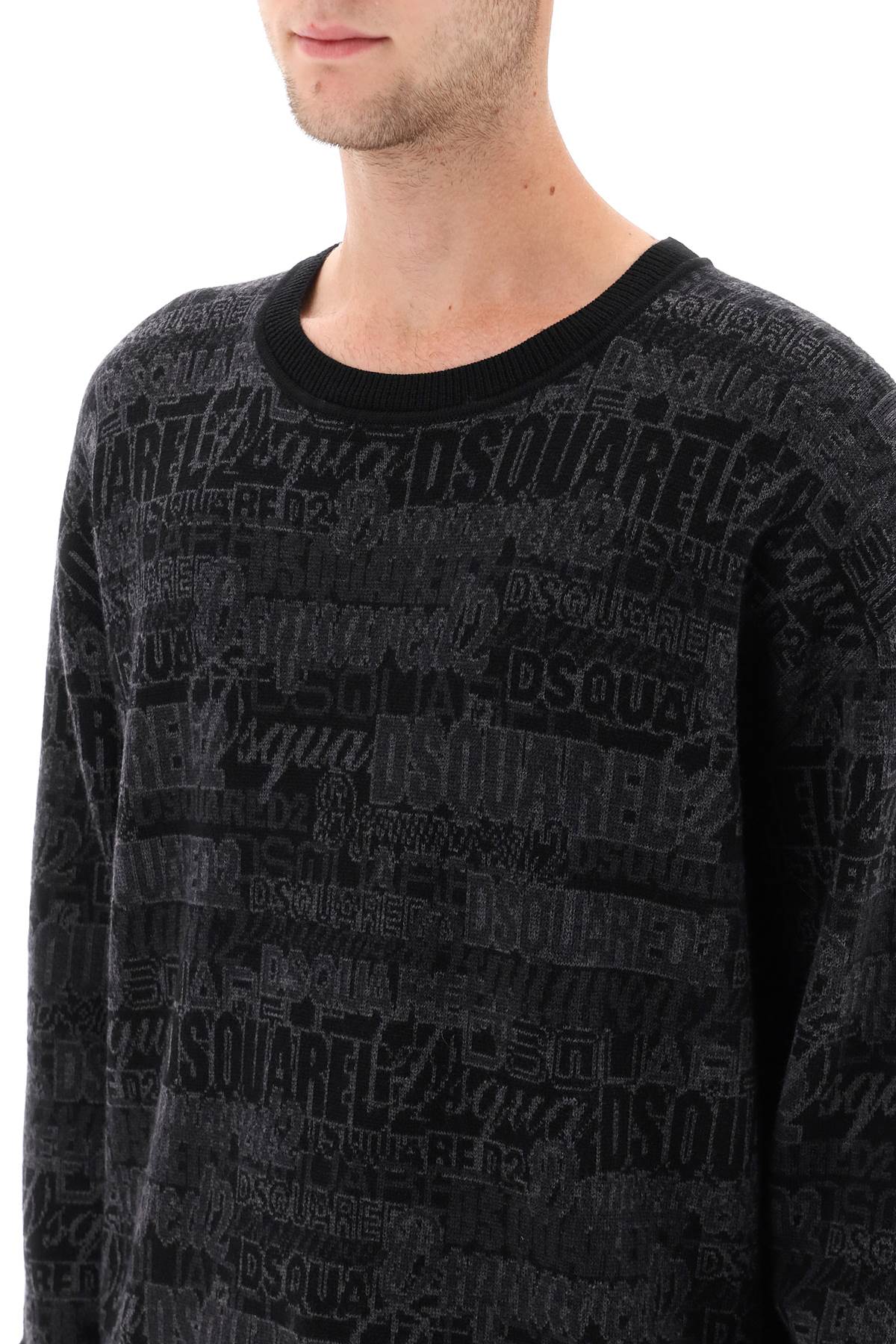 Dsquared2 Wool Sweater With Logo Lettering Motif   Grey