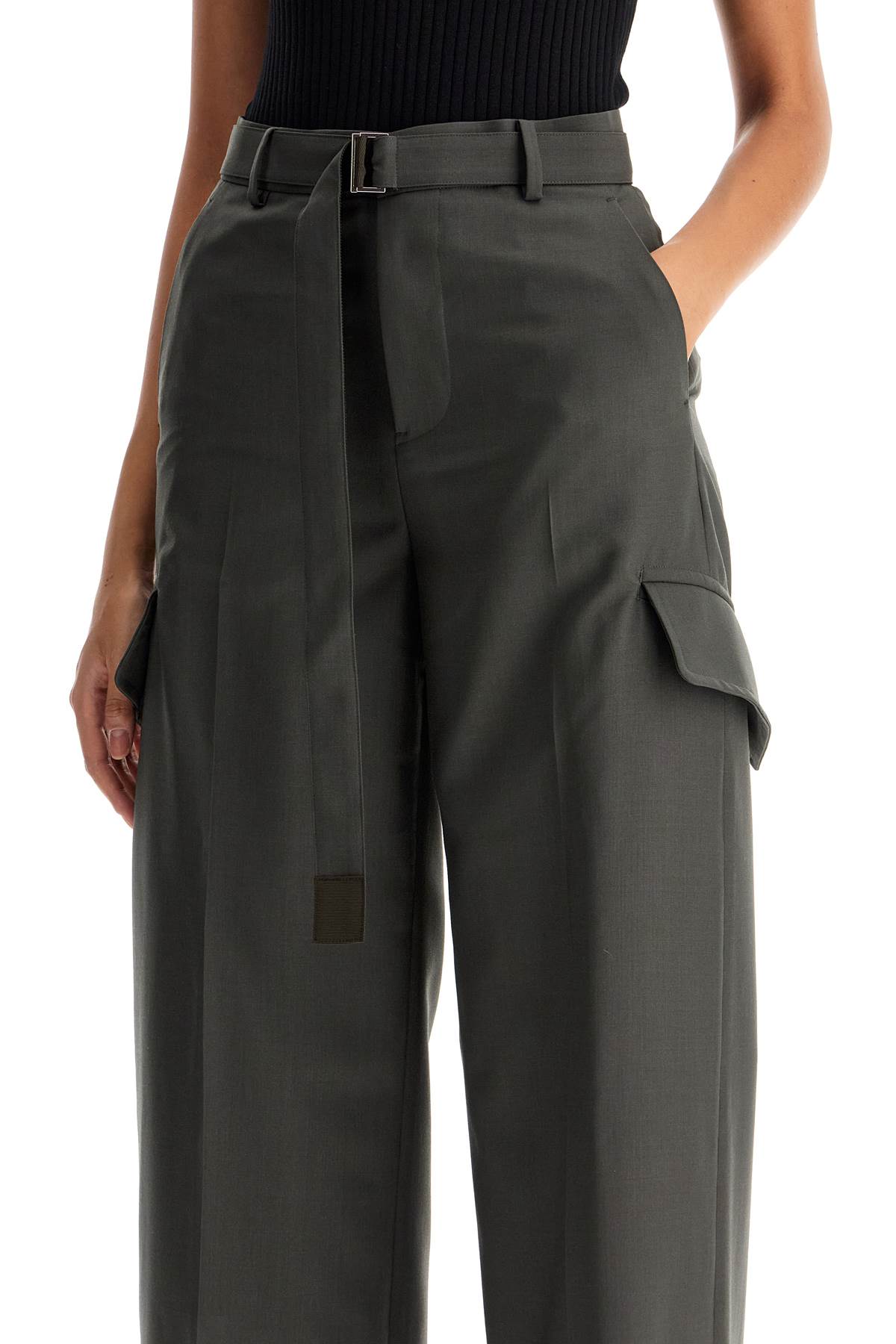 Sacai cargo wool blend trousers for men.