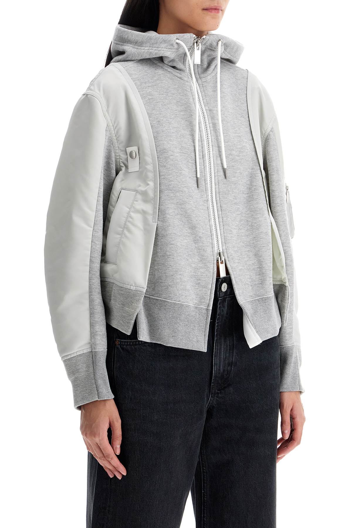 Sacai hybrid sweatshirt with zip and hood