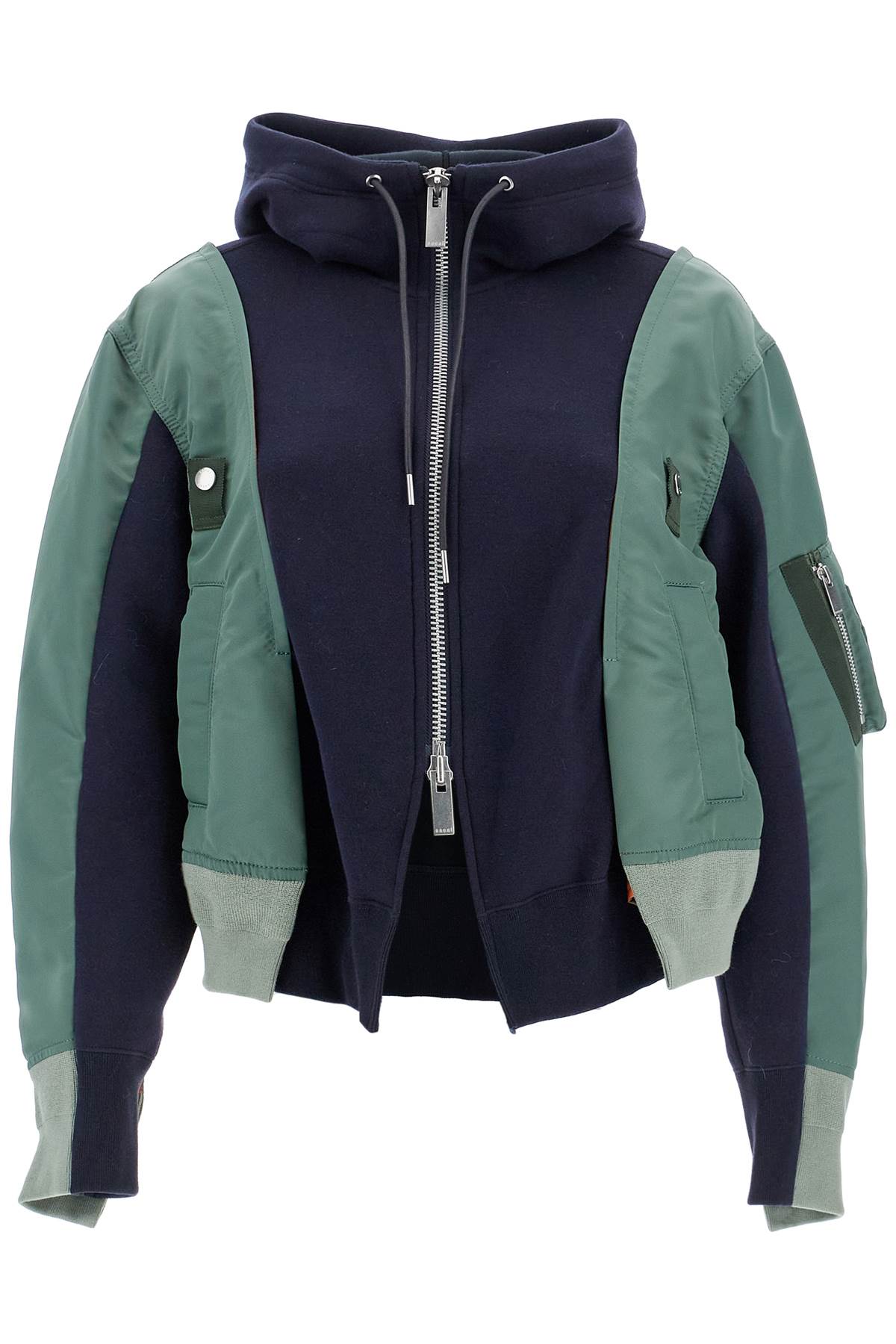 Sacai hybrid sweatshirt with zip and hood