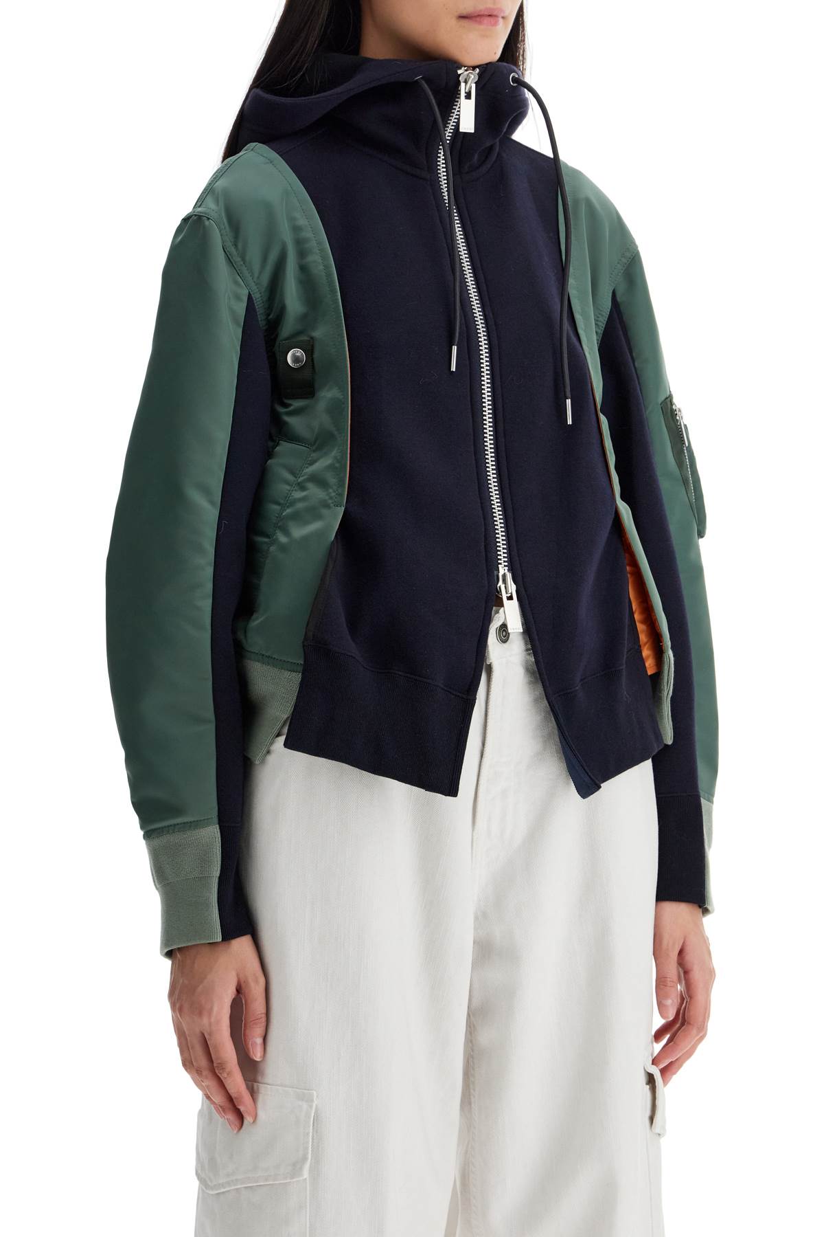 Sacai hybrid sweatshirt with zip and hood