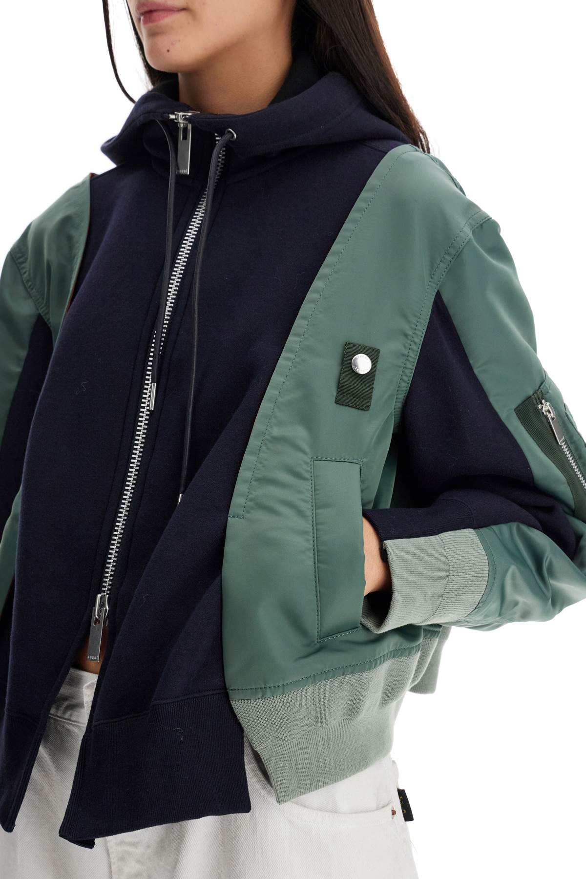 Sacai hybrid sweatshirt with zip and hood