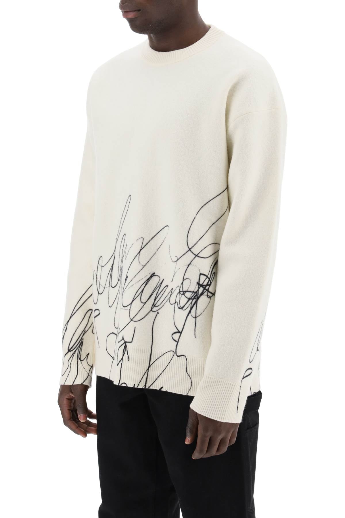 Oamc scribble print wool cotta pullover