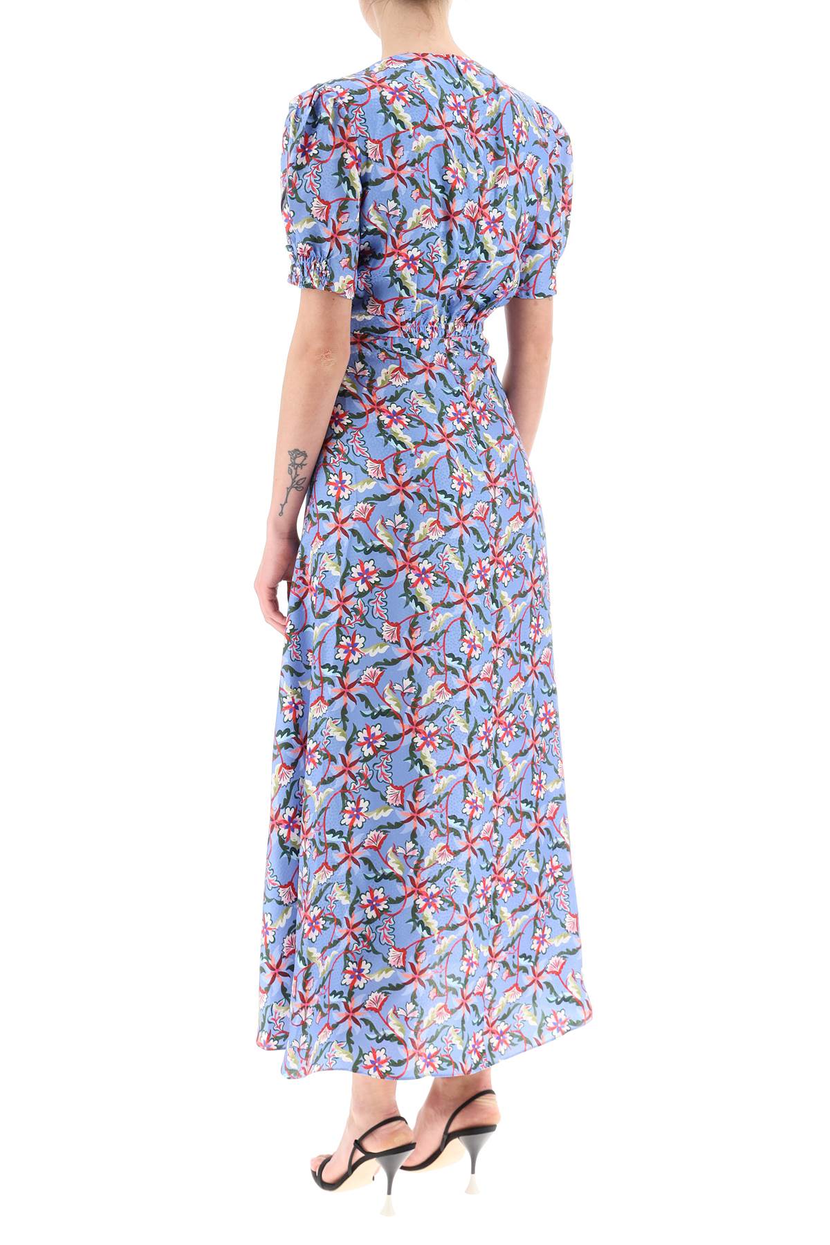 Saloni 'Lea' Long Dress In Printed Silk   Light Blue