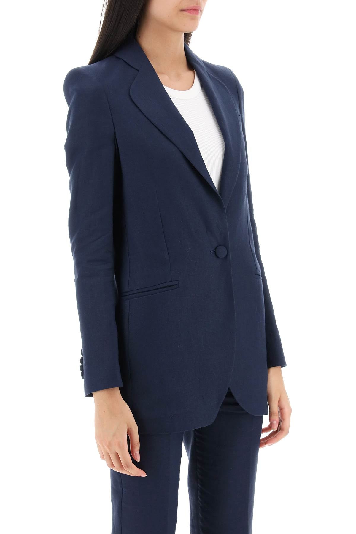 Hebe Studio Single Breasted Blazer In Linen   Blue