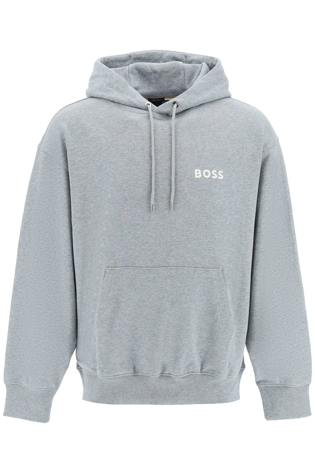 Boss Rubberized Logo Detail Hoodie   Grey