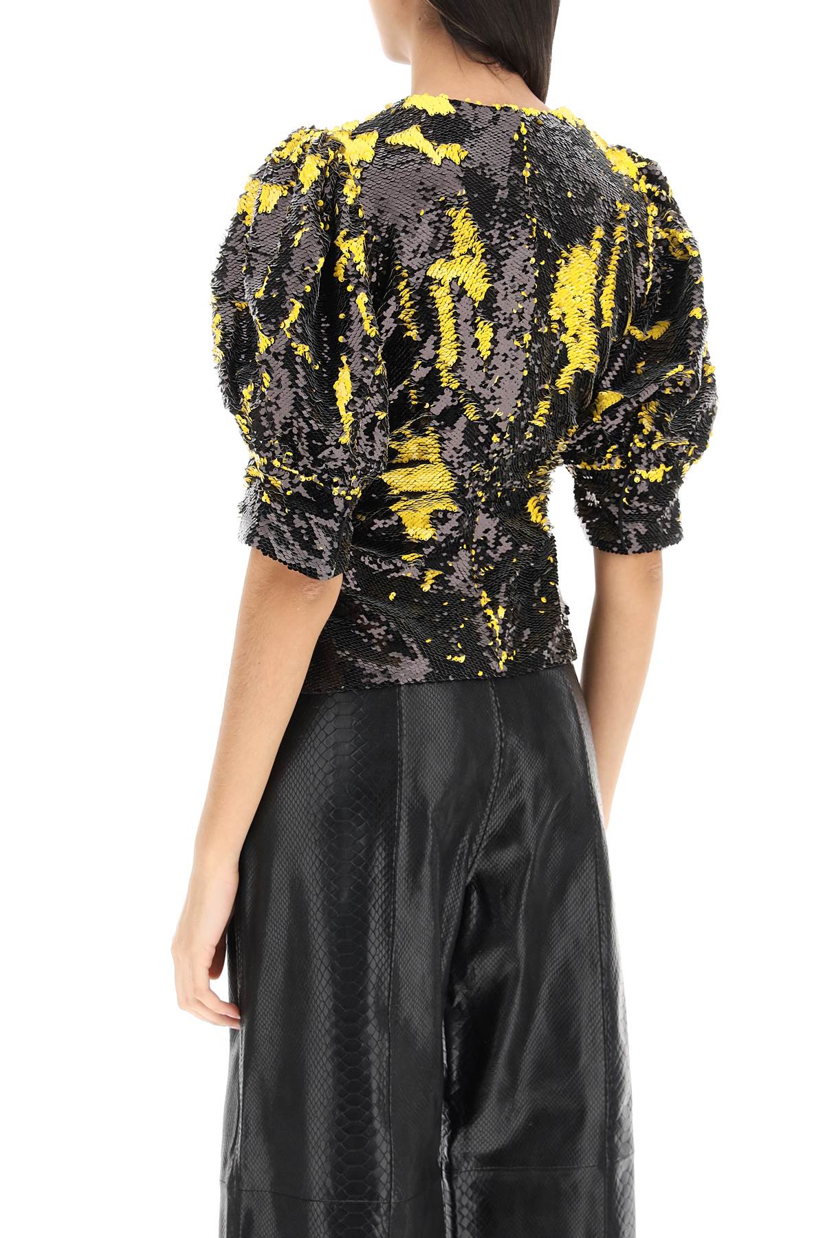 Ganni Two Tone Sequin Top   Black