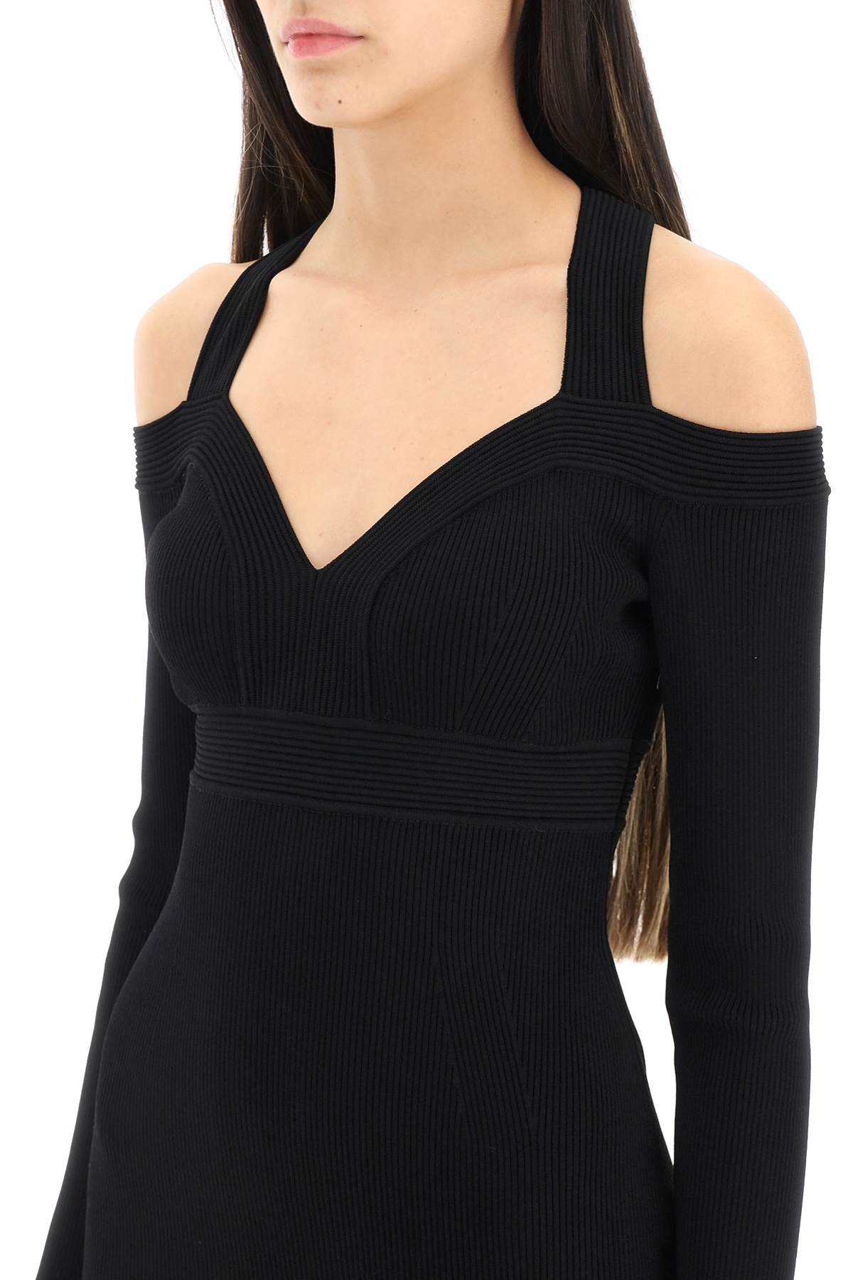 Alexander Mcqueen Ribbed Knit Mini Dress   Black