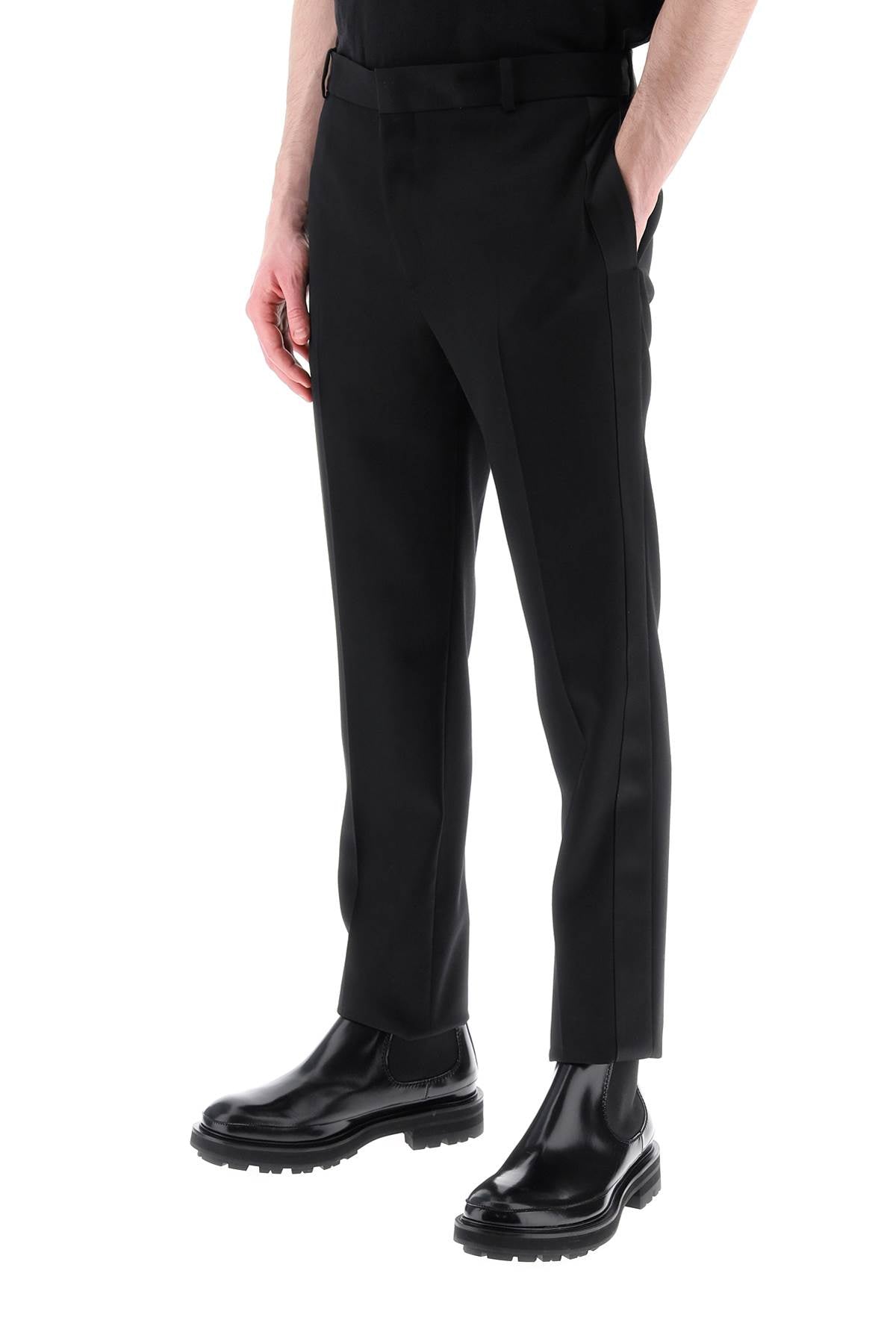 Alexander Mcqueen Smoking Pants In Grain De Poudre   Black