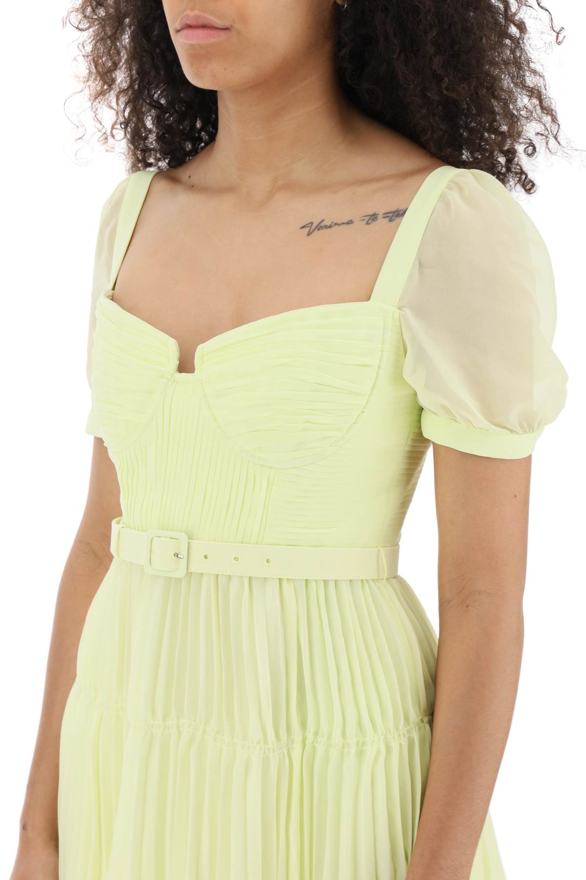 Self Portrait Pleated Chiffon Mini Dress   Yellow