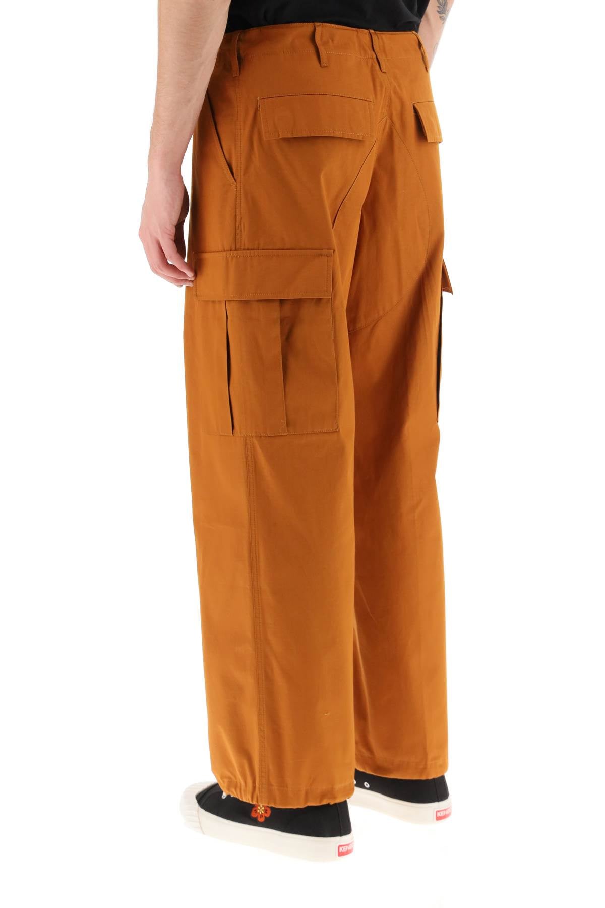 Kenzo Cargo Pants Featuring 'Boke Flower' Button   Brown