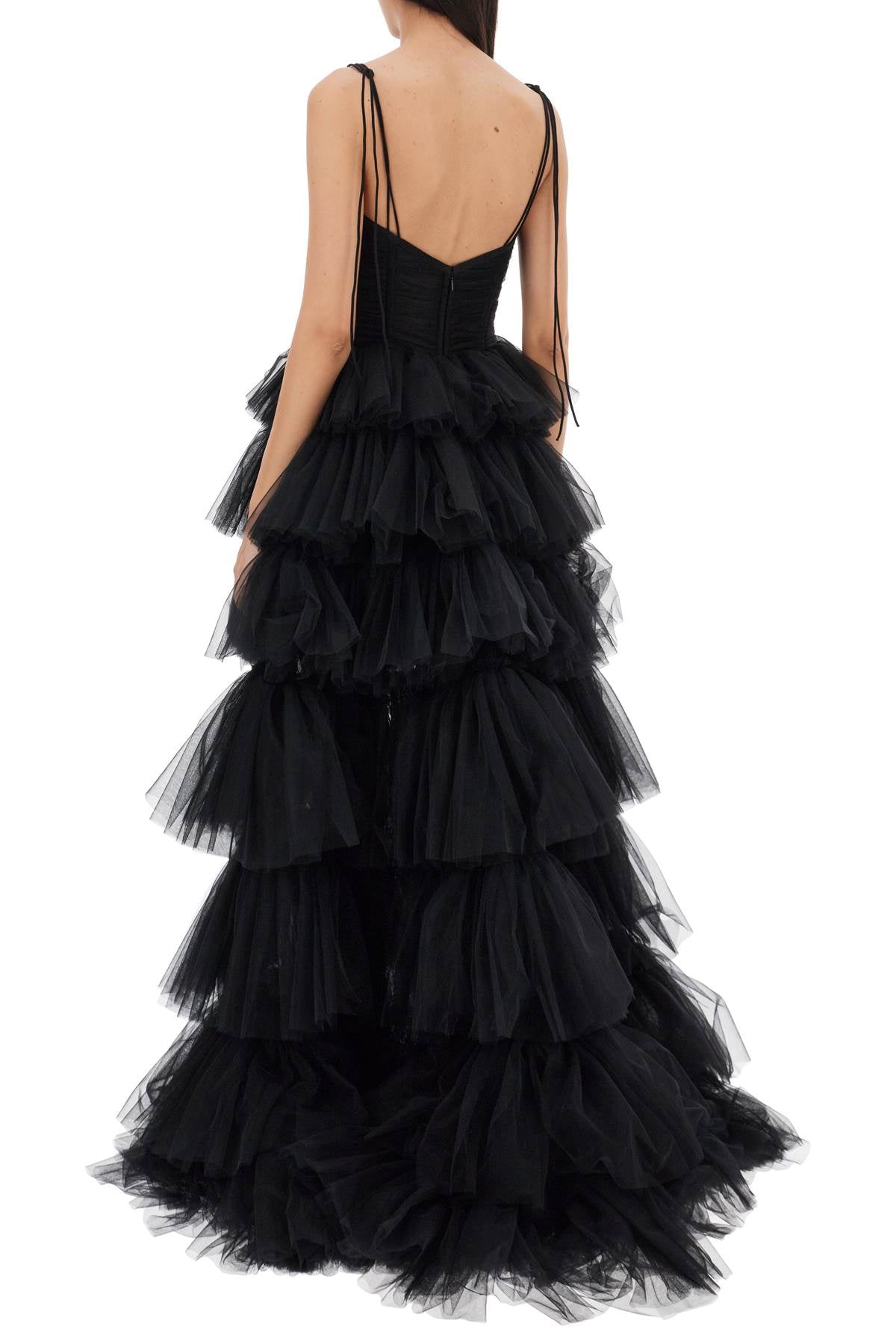 1913 Dresscode Long Bustier Dress With Flounced Skirt   Black