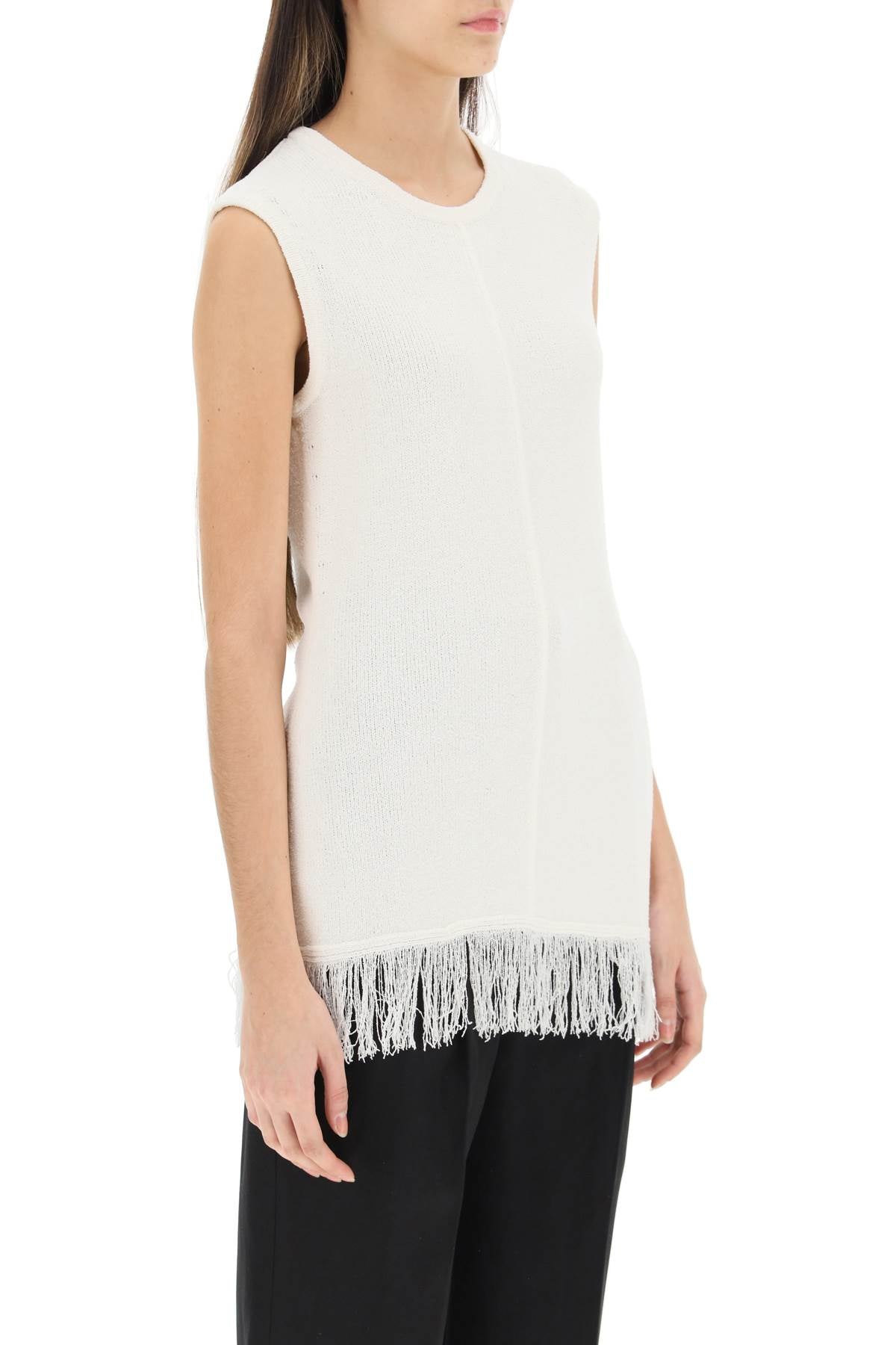 Loulou Studio Fringed Bouclé Knit Top   White