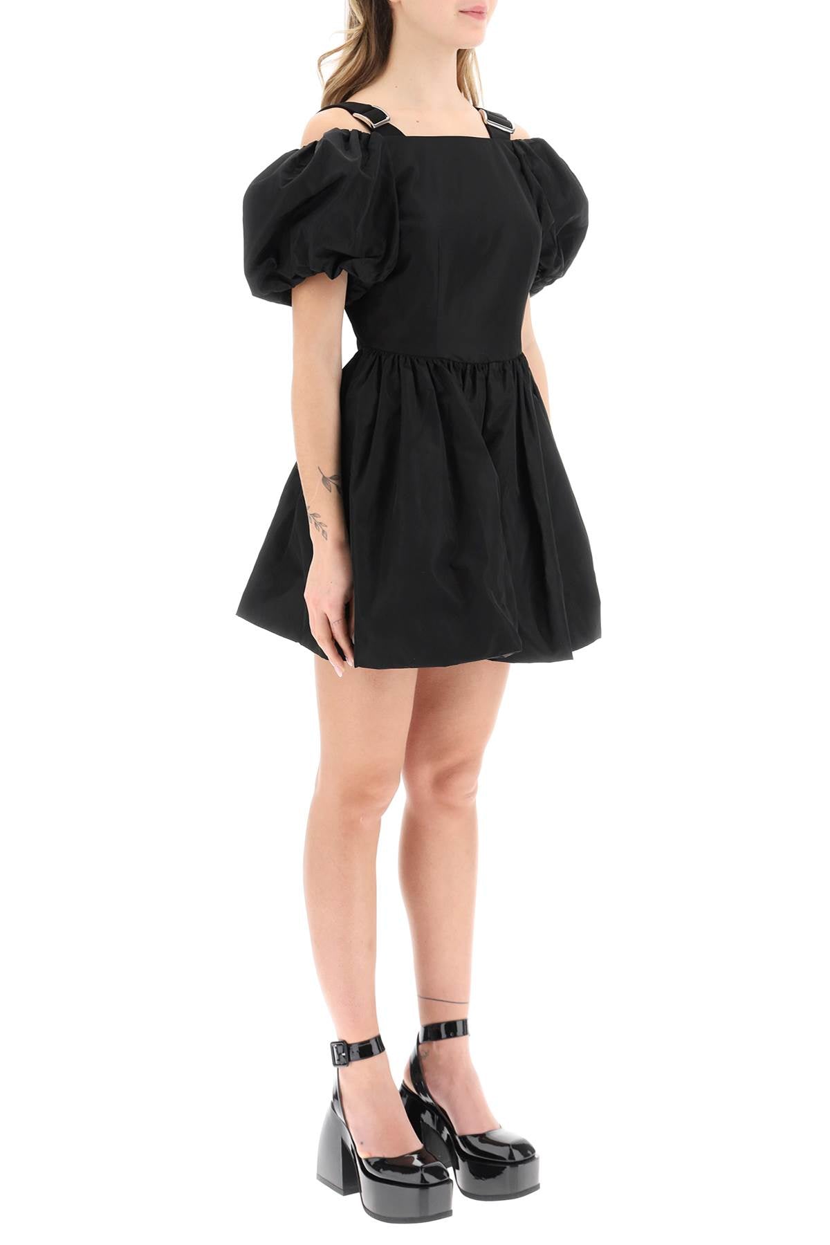 Simone Rocha Off The Shoulder Taffeta Mini Dress With Slider Straps   Black