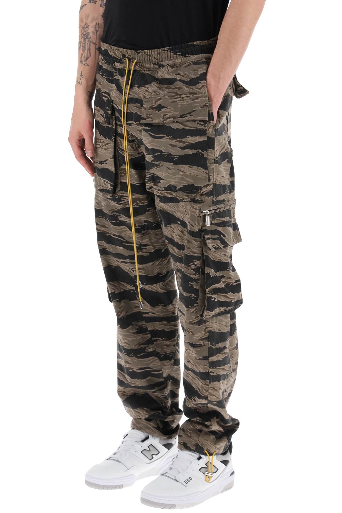 Rhude Cargo Pants With 'Tiger Camo' Motif All Over   Black