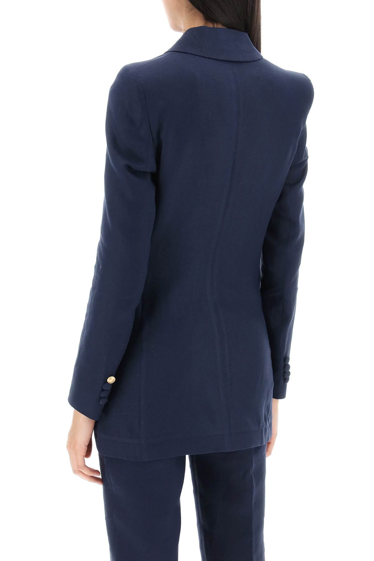 Hebe Studio Single Breasted Blazer In Linen   Blue