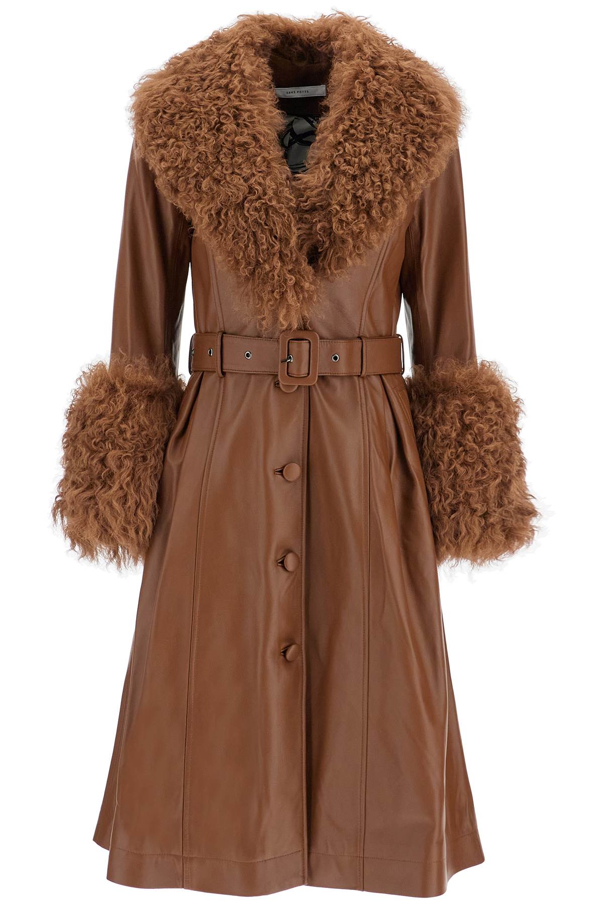 Saks Potts long foxy leather and shearling coat