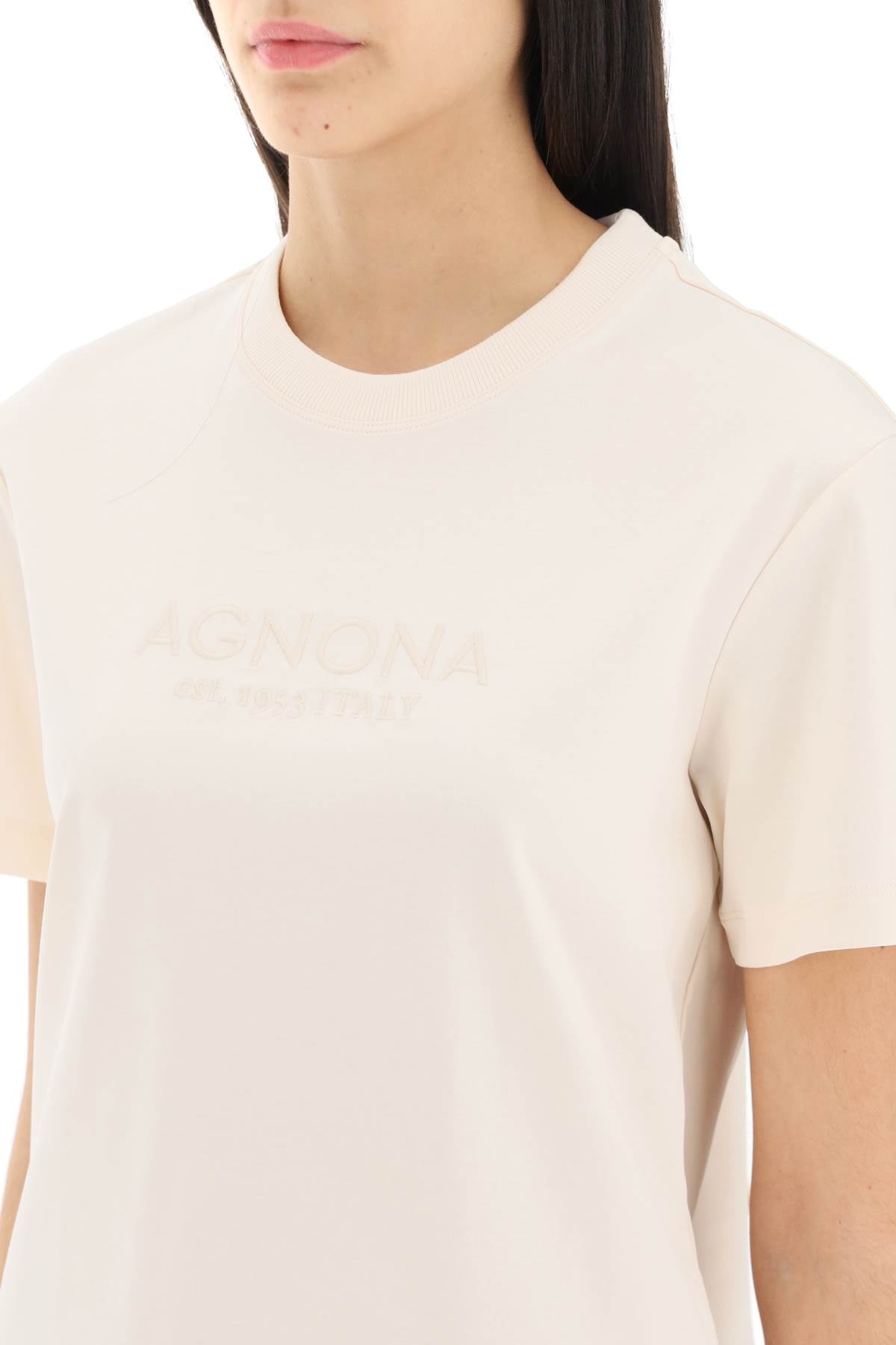 Agnona T Shirt With Embroidered Logo   Beige