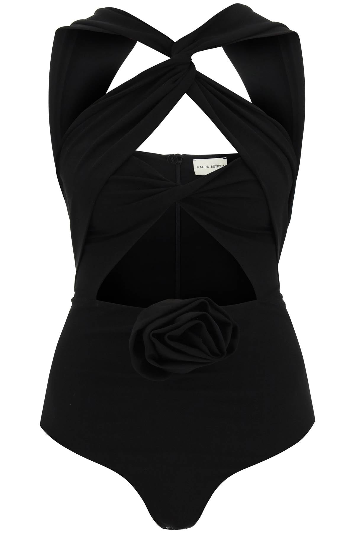 Magda Butrym Cut Out Bodysuit With Rose Applique   Black