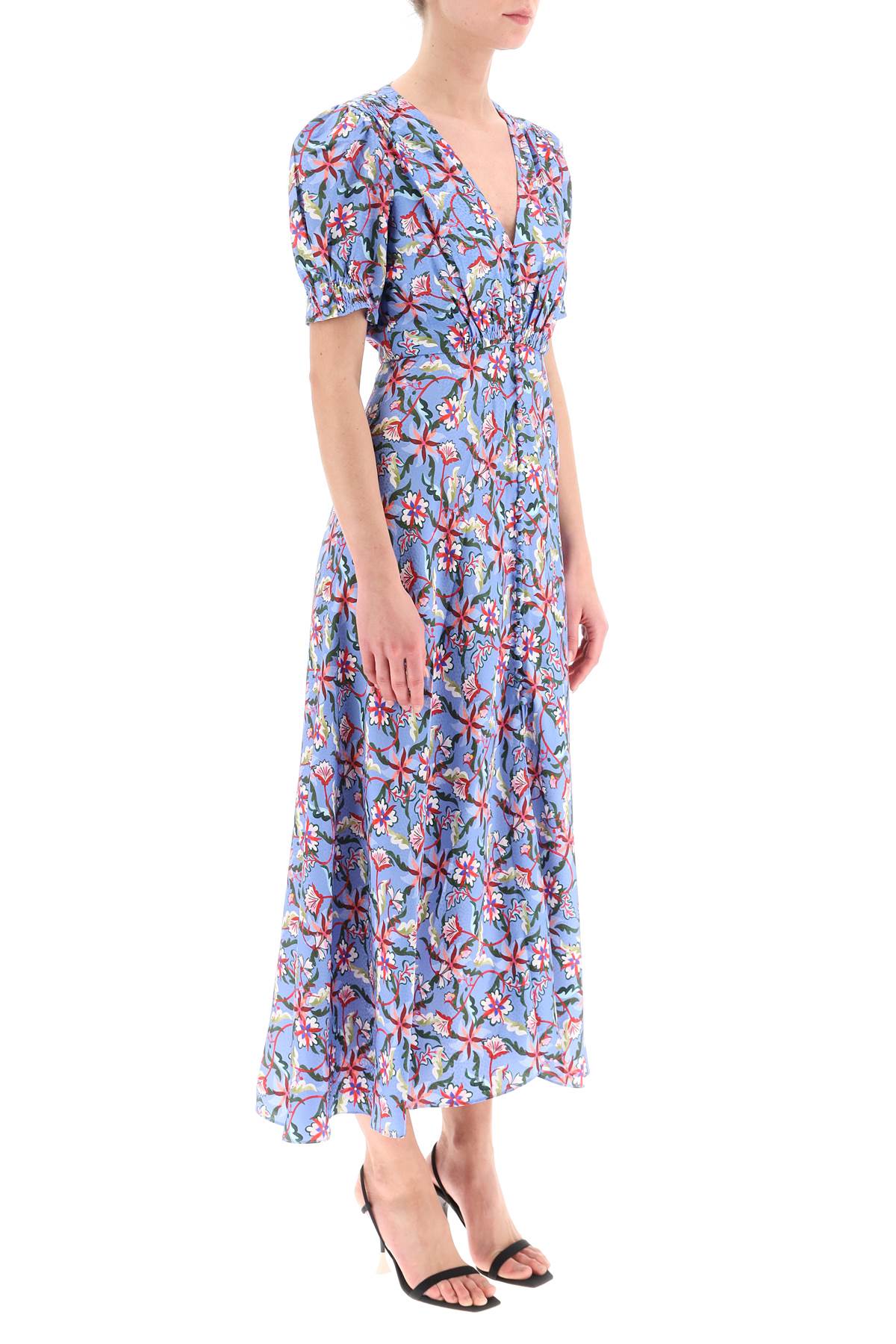 Saloni 'Lea' Long Dress In Printed Silk   Light Blue