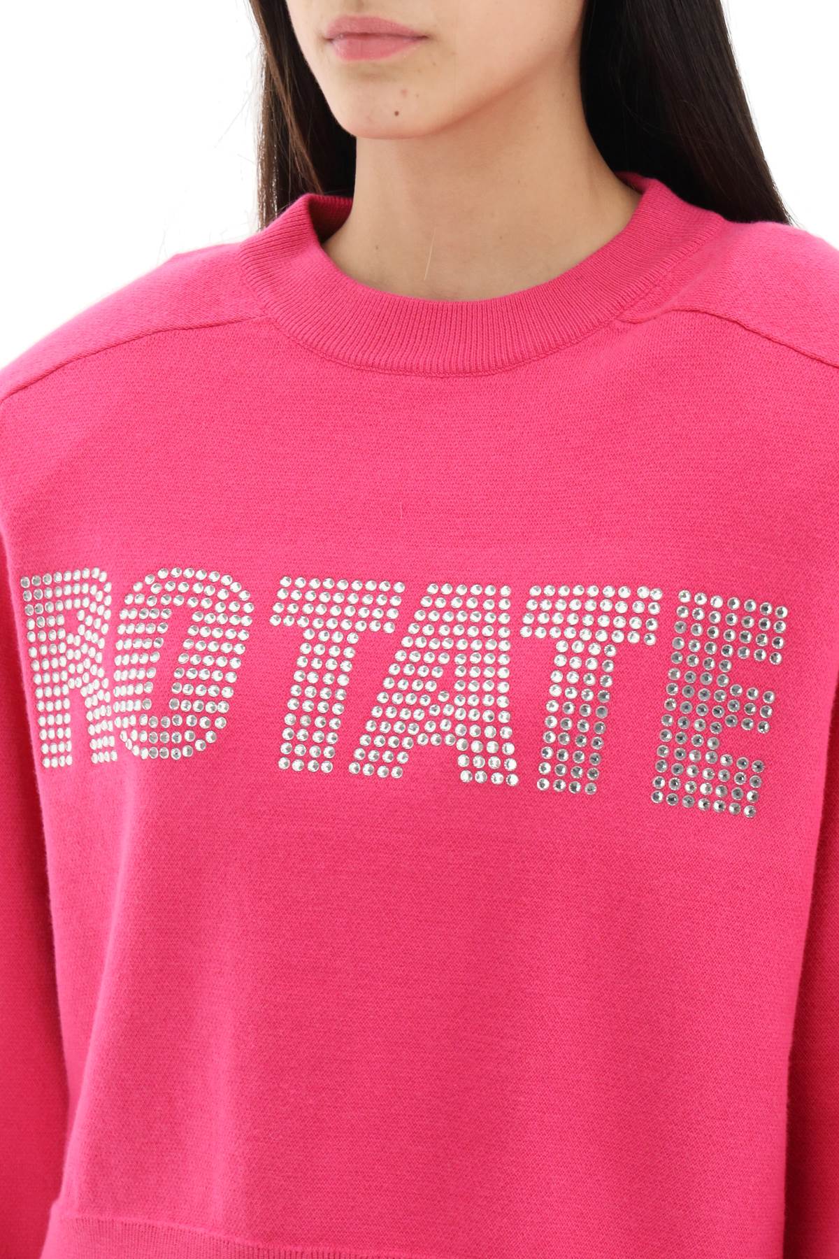 Rotate Rhinestone Logo Organic Cotton Sweater   Fuchsia