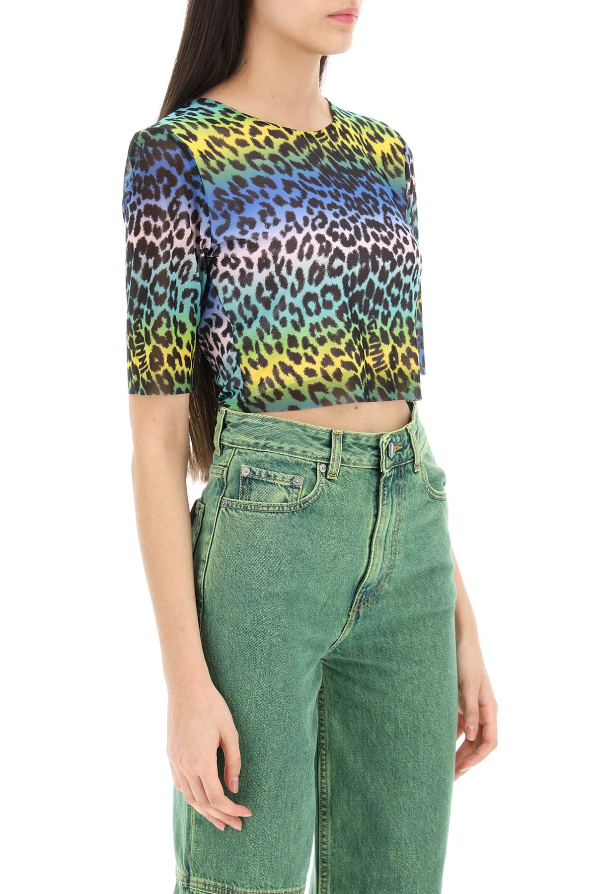 Ganni Multicolor Leopard Print Crop Top