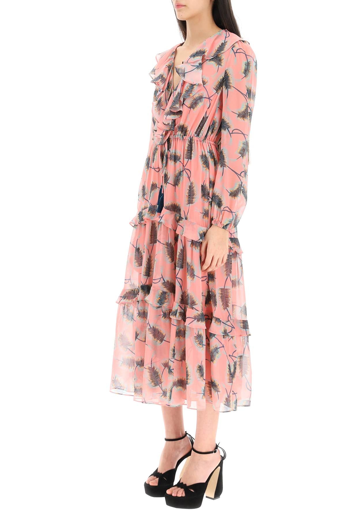 Saloni 'Yara' Silk Midi Dress   Pink