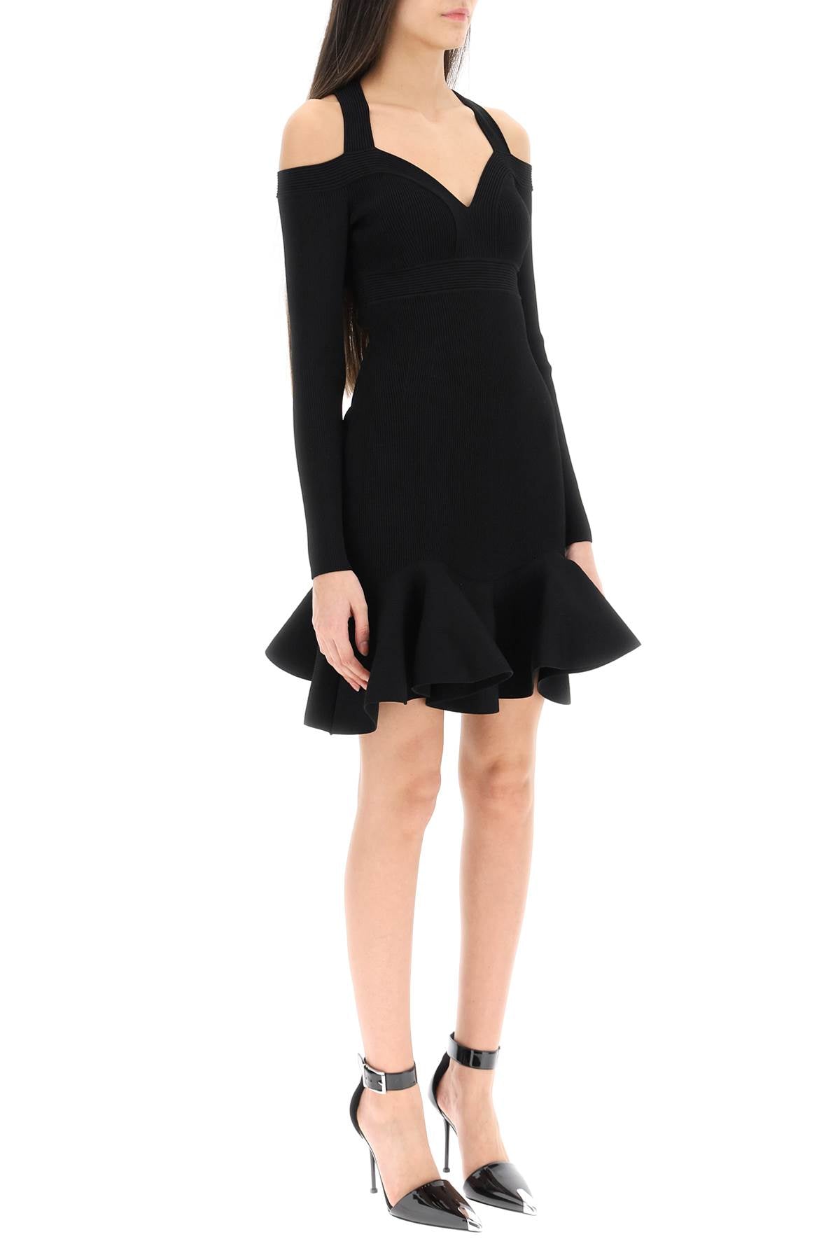 Alexander Mcqueen Ribbed Knit Mini Dress   Black