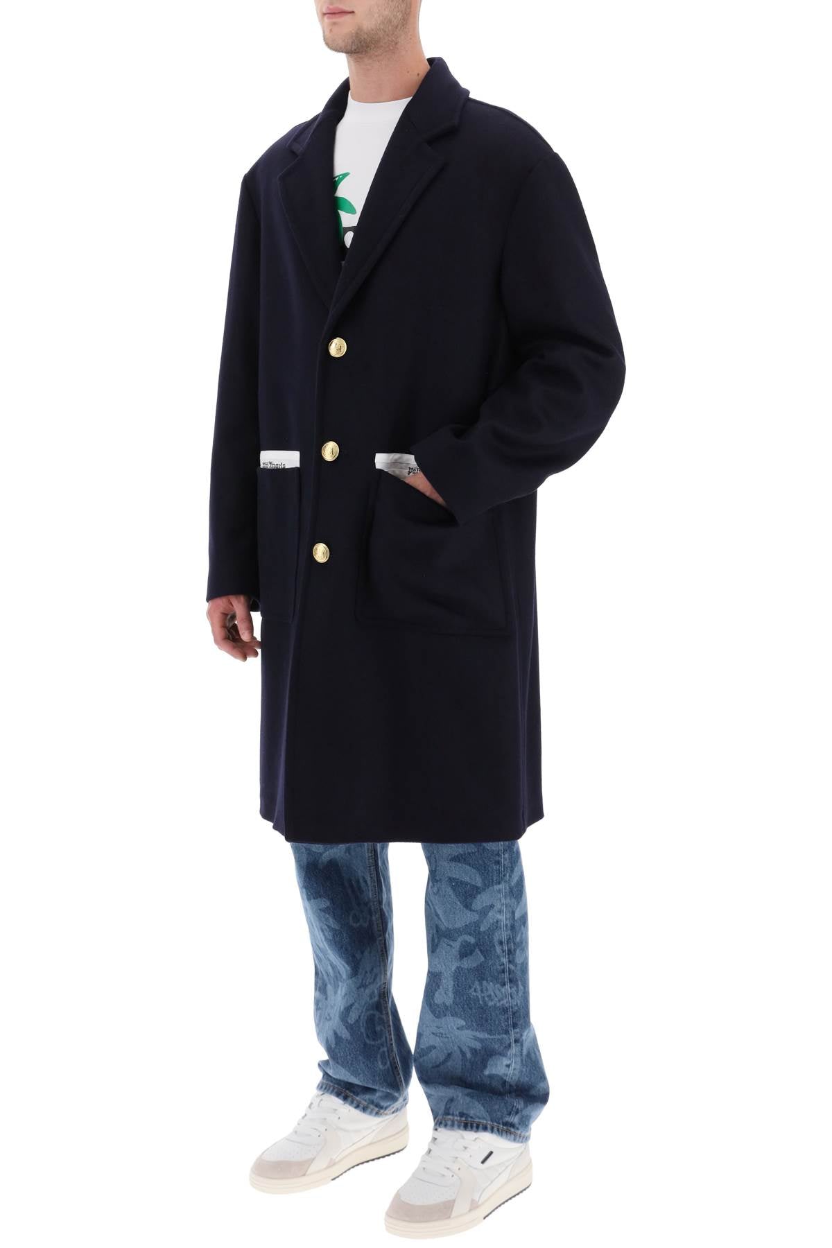 Palm Angels Sartorial Tape Wool Cashmere Coat   Blue