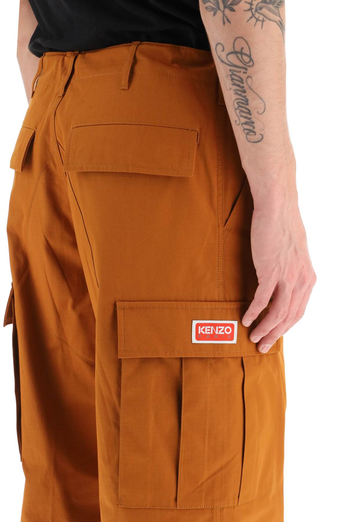 Kenzo Cargo Pants Featuring 'Boke Flower' Button   Brown