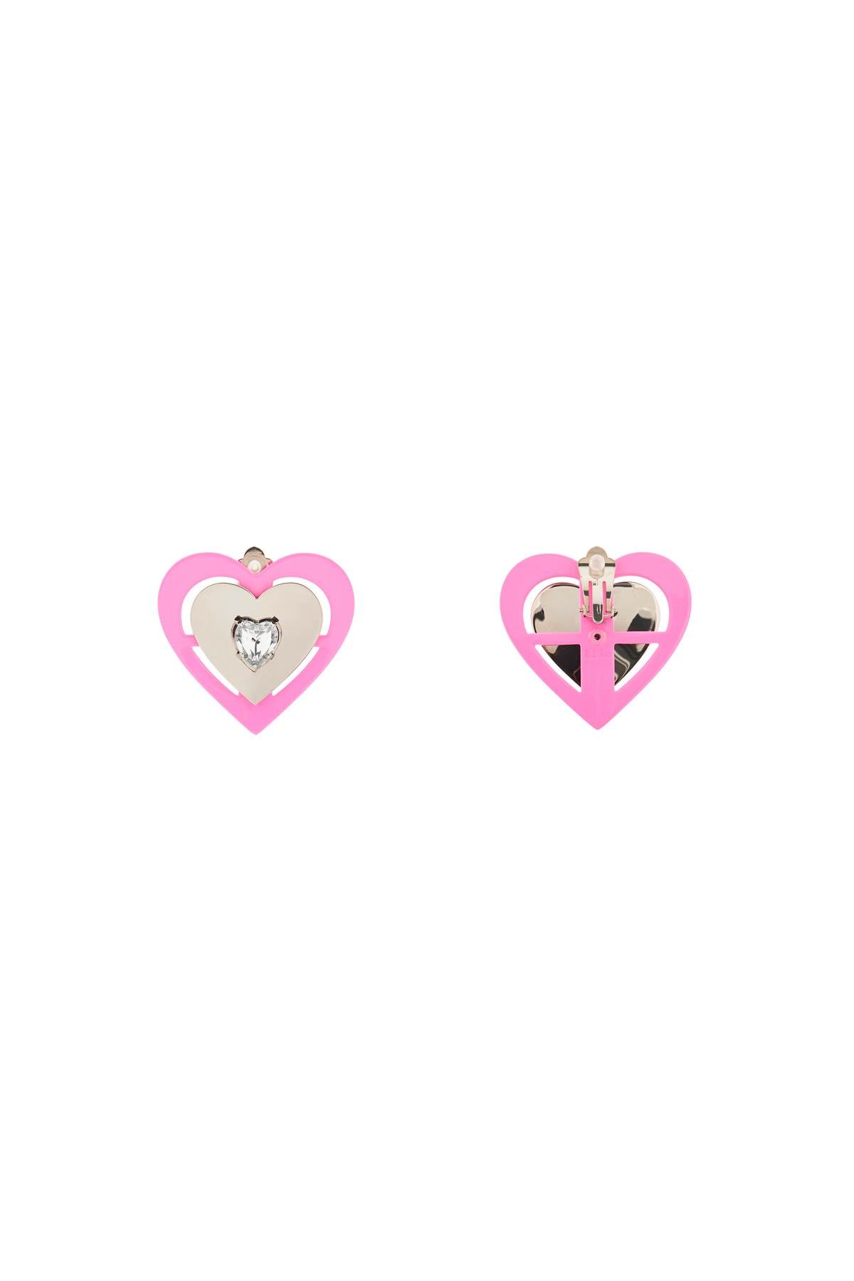 Saf Safu 'Pink Neon Heart' Clip On Earrings   Silver