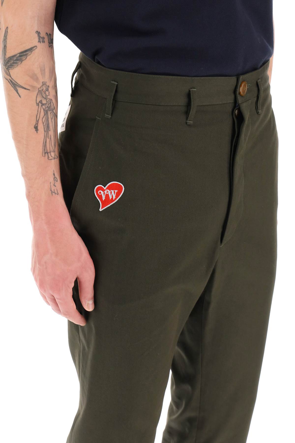 Vivienne Westwood Cropped Cruise Pants Featuring Embroidered Heart Shaped Logo   Green