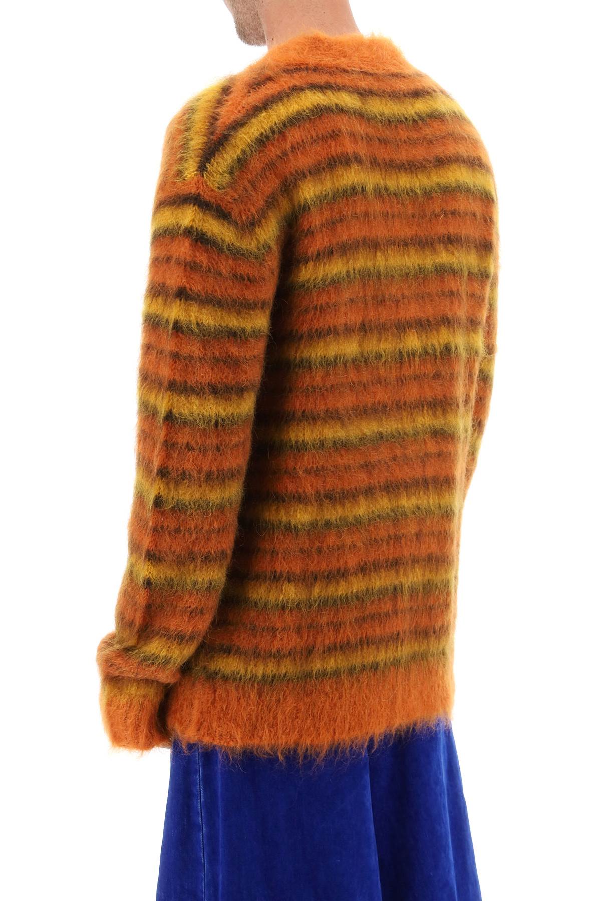 Marni Cardigan In Striped Brushed Mohair   Orange