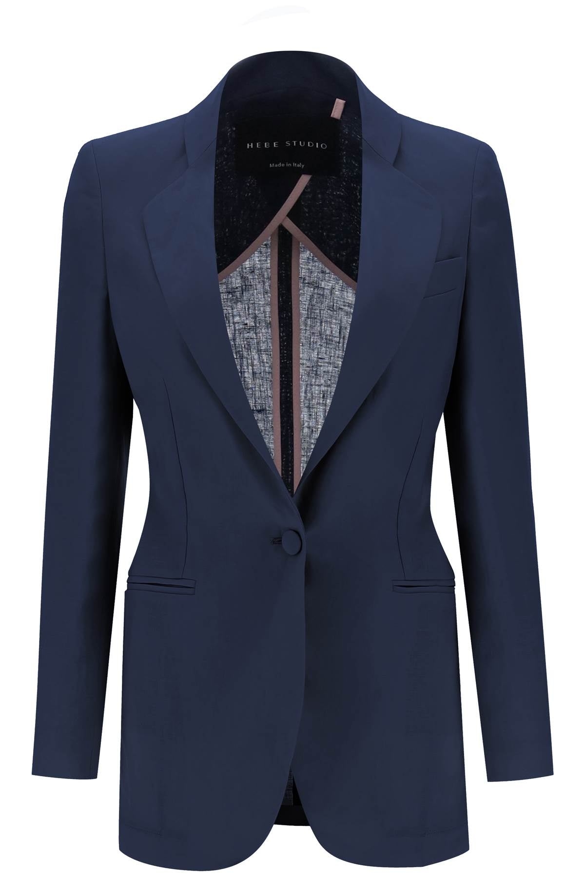 Hebe Studio Single Breasted Blazer In Linen   Blue