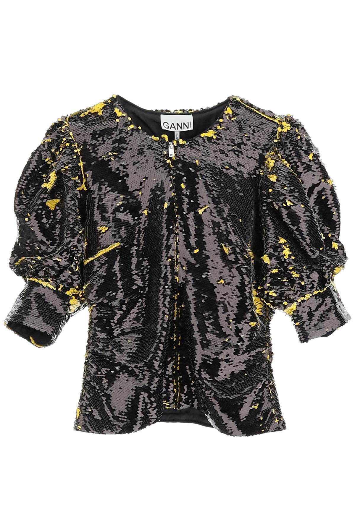 Ganni Two Tone Sequin Top   Black