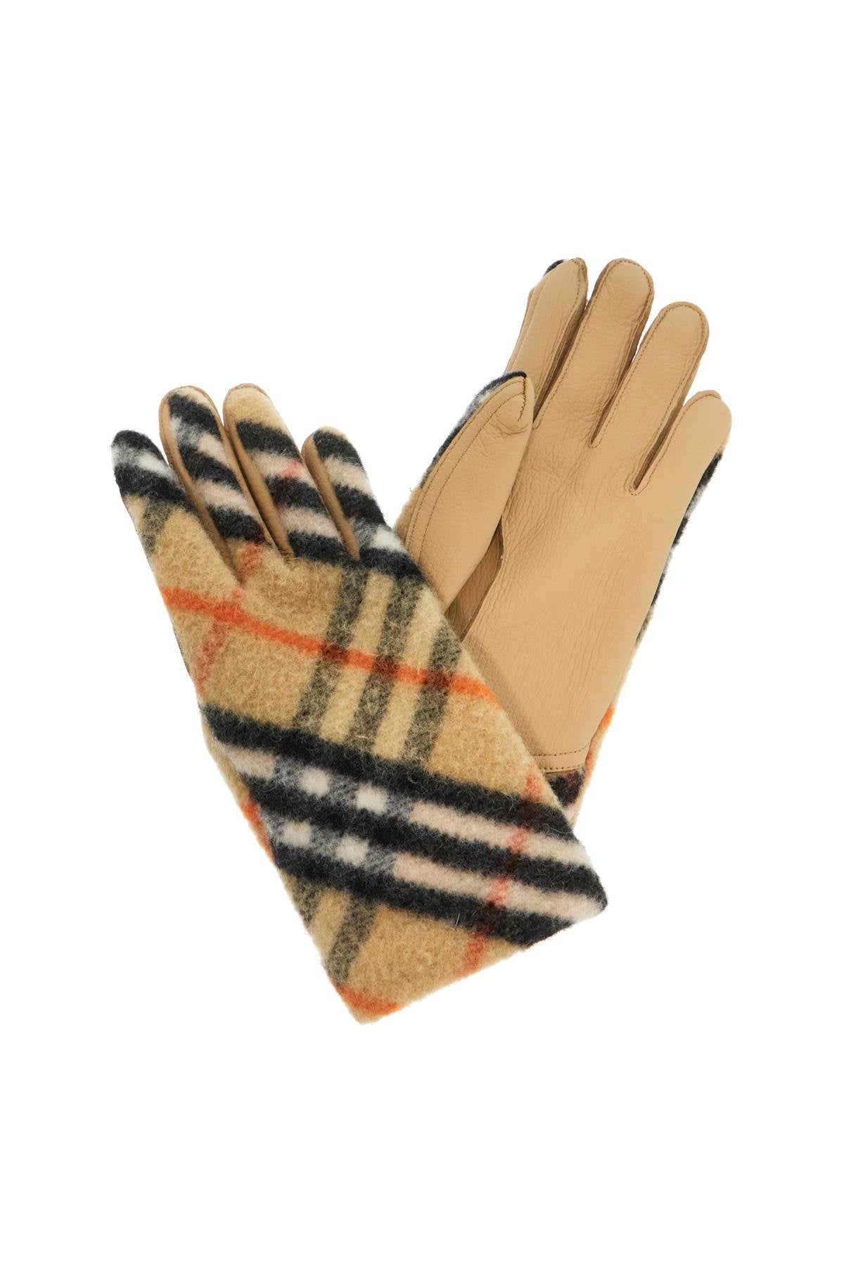 Burberry wool and leather check gloves