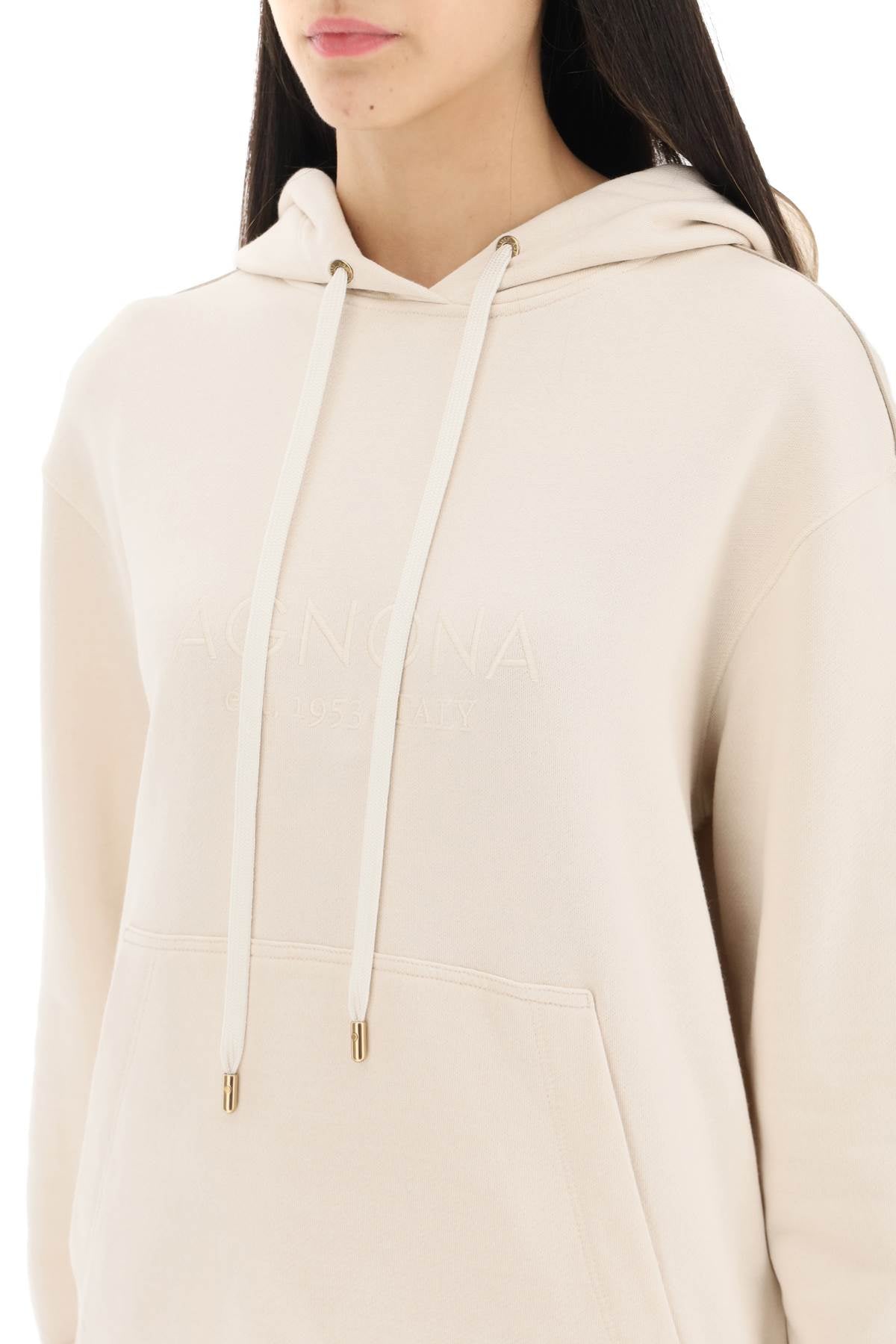 Agnona Logo Hoodie   Beige